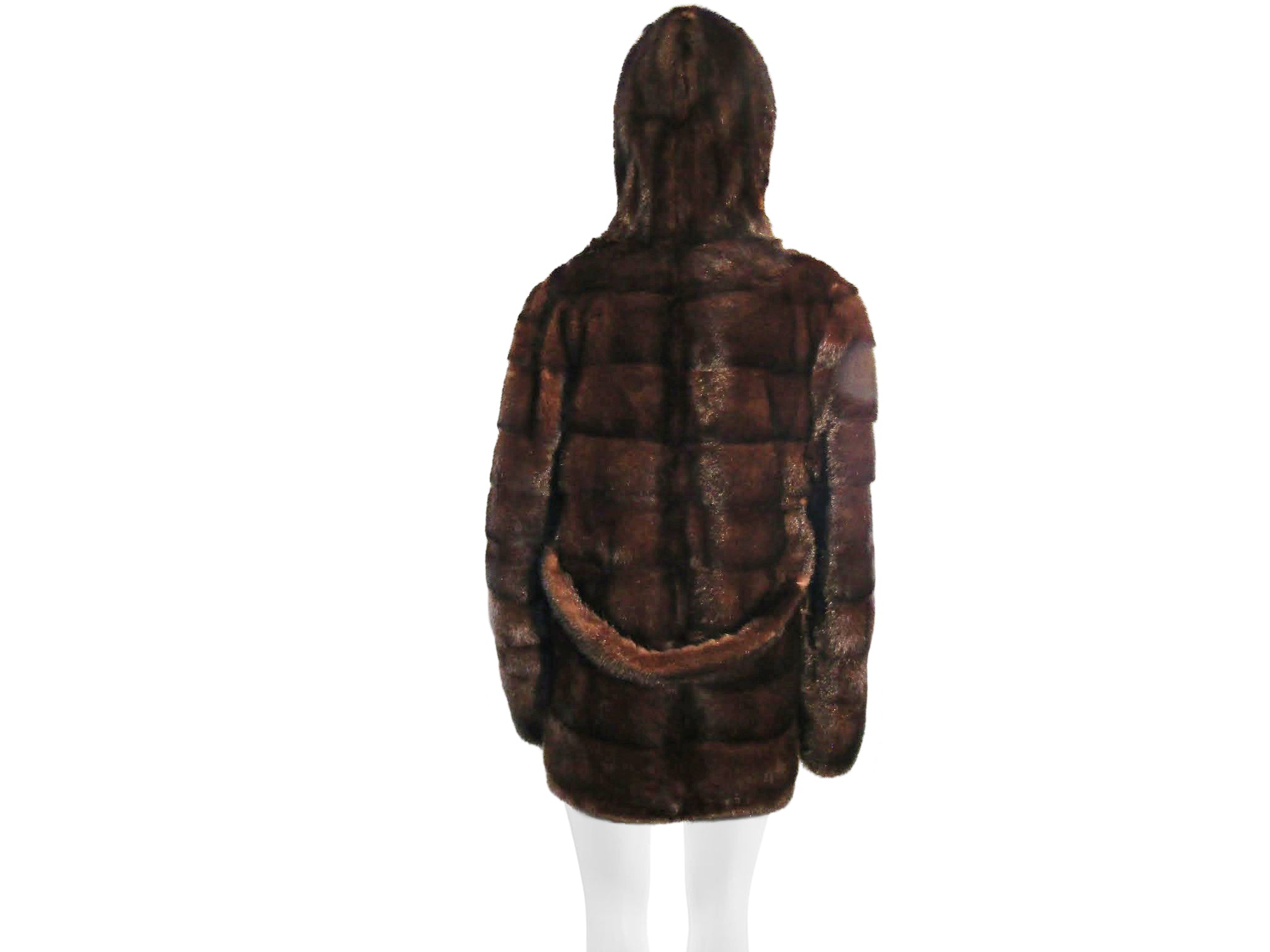 NATURAL MAHOGANY HORIZONTAL MINK JACKET W/ HOOD & TIE BELT