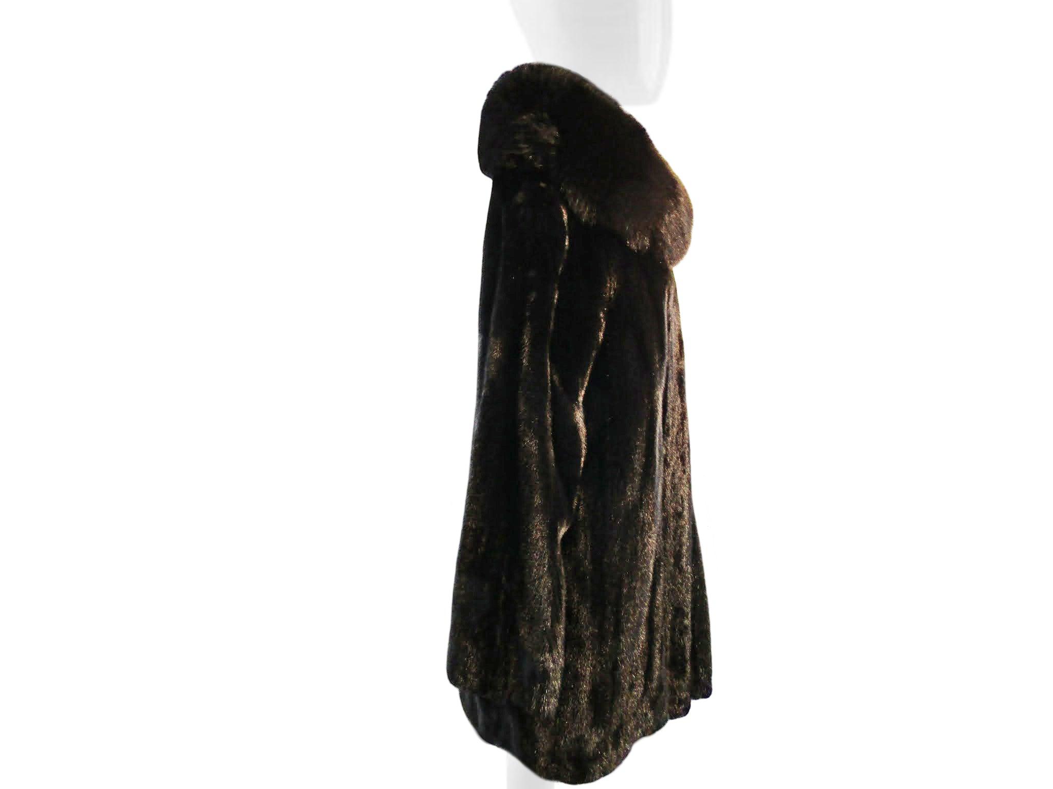 BLACK DYED MINK STROLLER W/ BLACK DYED FOX COLLAR & TUXEDO