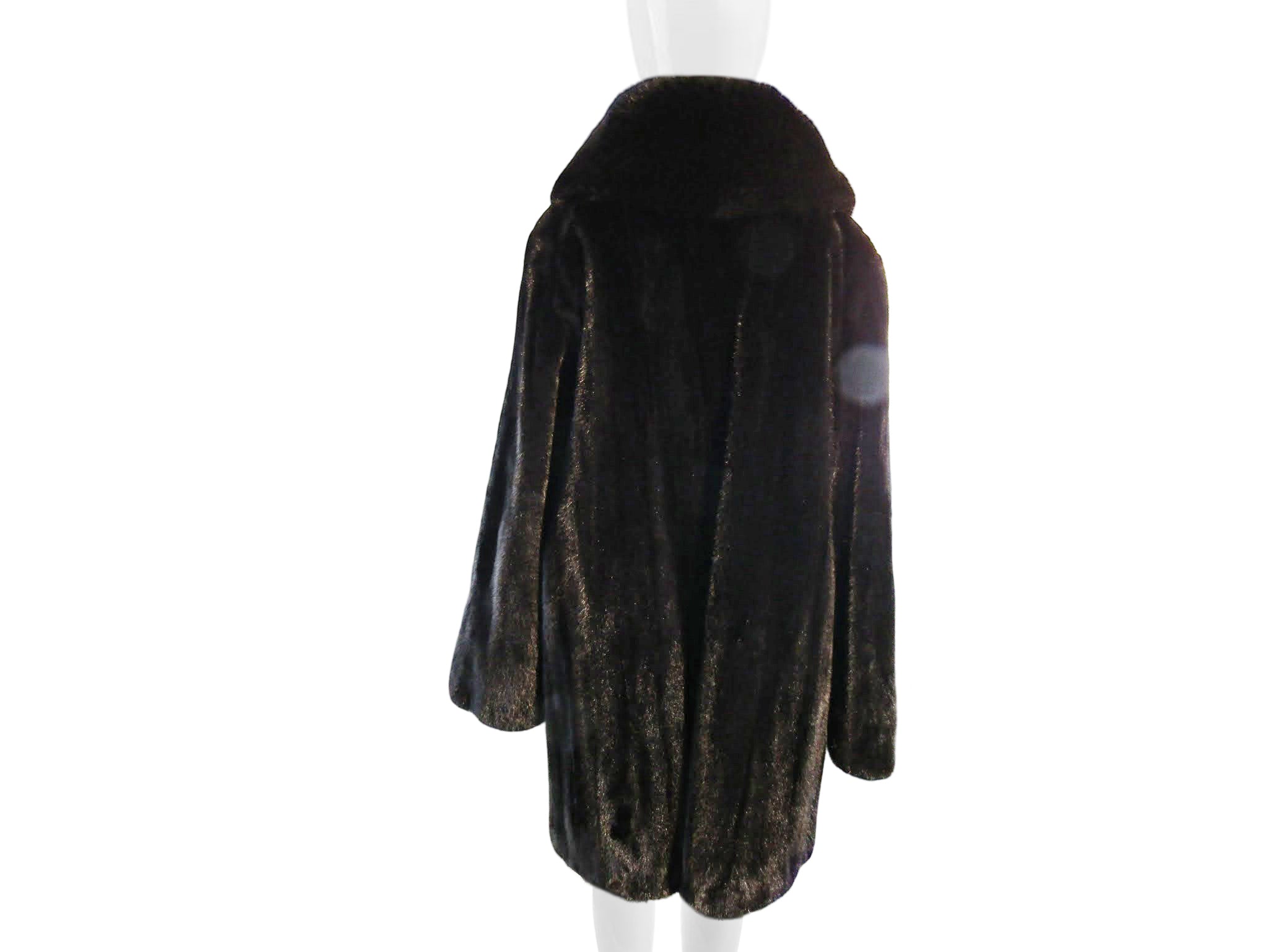 BLACK DYED MINK STROLLER W/ BLACK DYED FOX COLLAR & TUXEDO