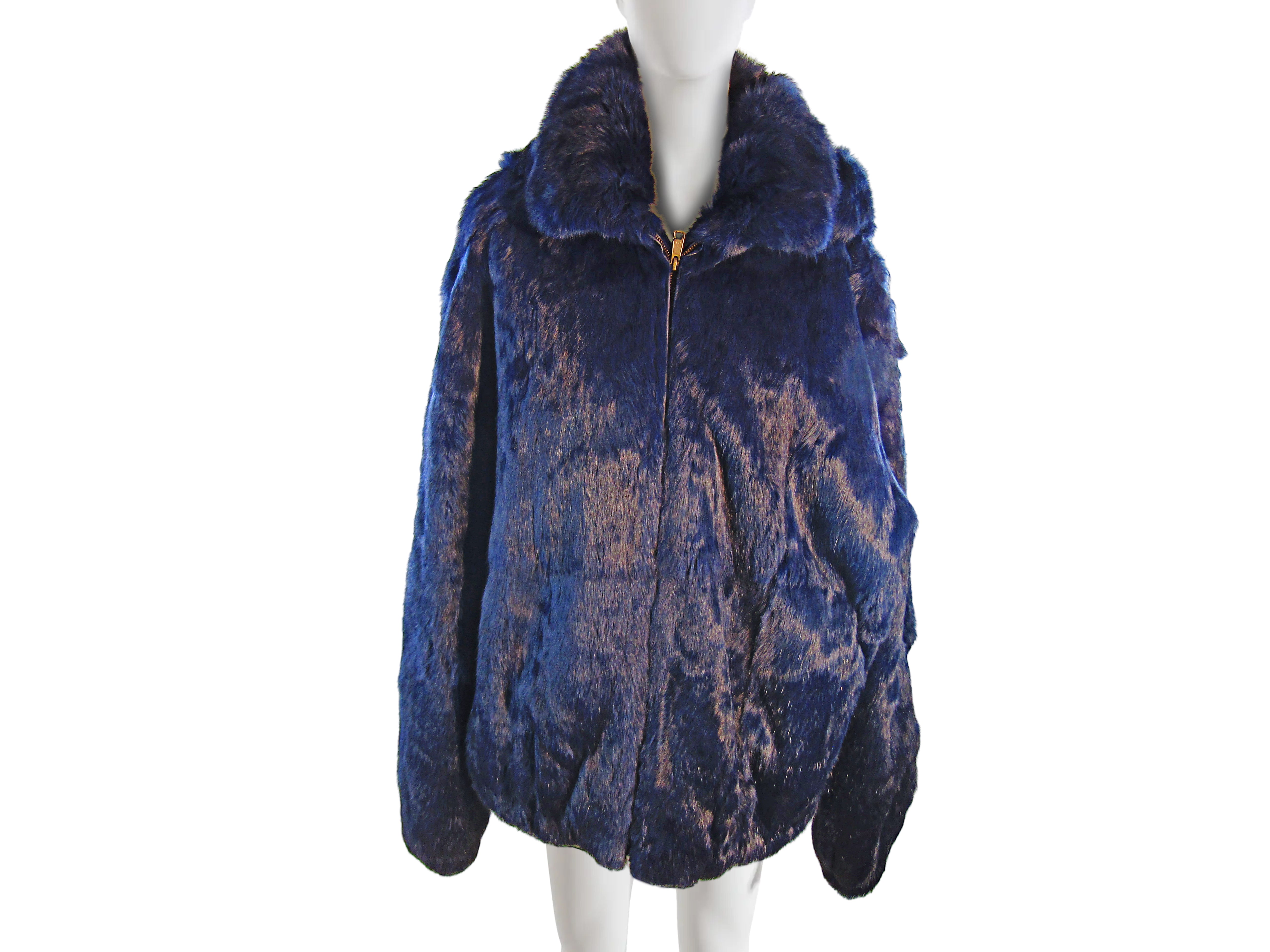 MEN'S DYED NAVY BLUE RABBIT BOMBER W/ DETACHABLE HOOD