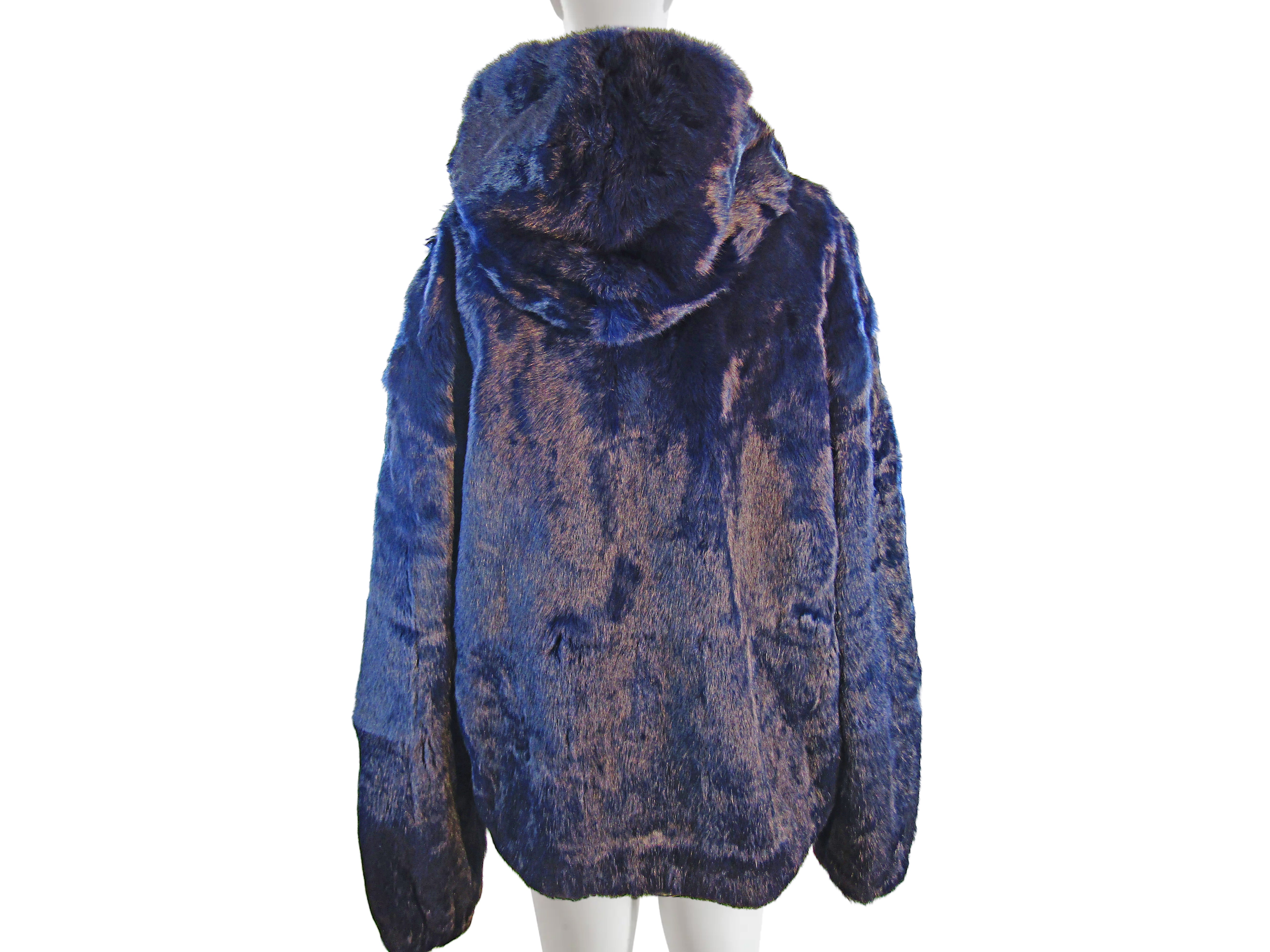 MEN'S DYED NAVY BLUE RABBIT BOMBER W/ DETACHABLE HOOD