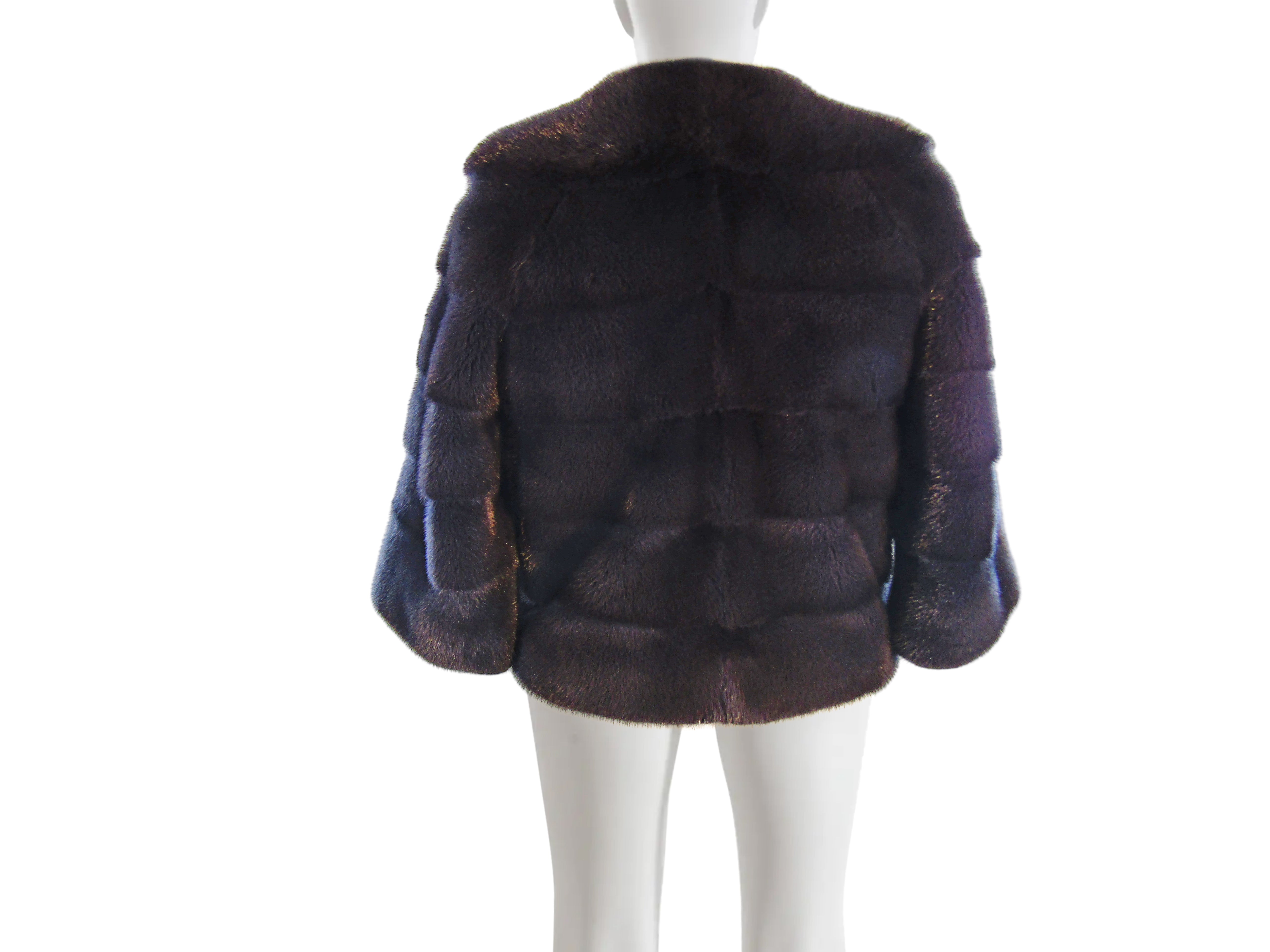 GRAFITE DYED HORIZONTAL MINK JACKET W/ RING COLLAR & 3/4 SLEEVES