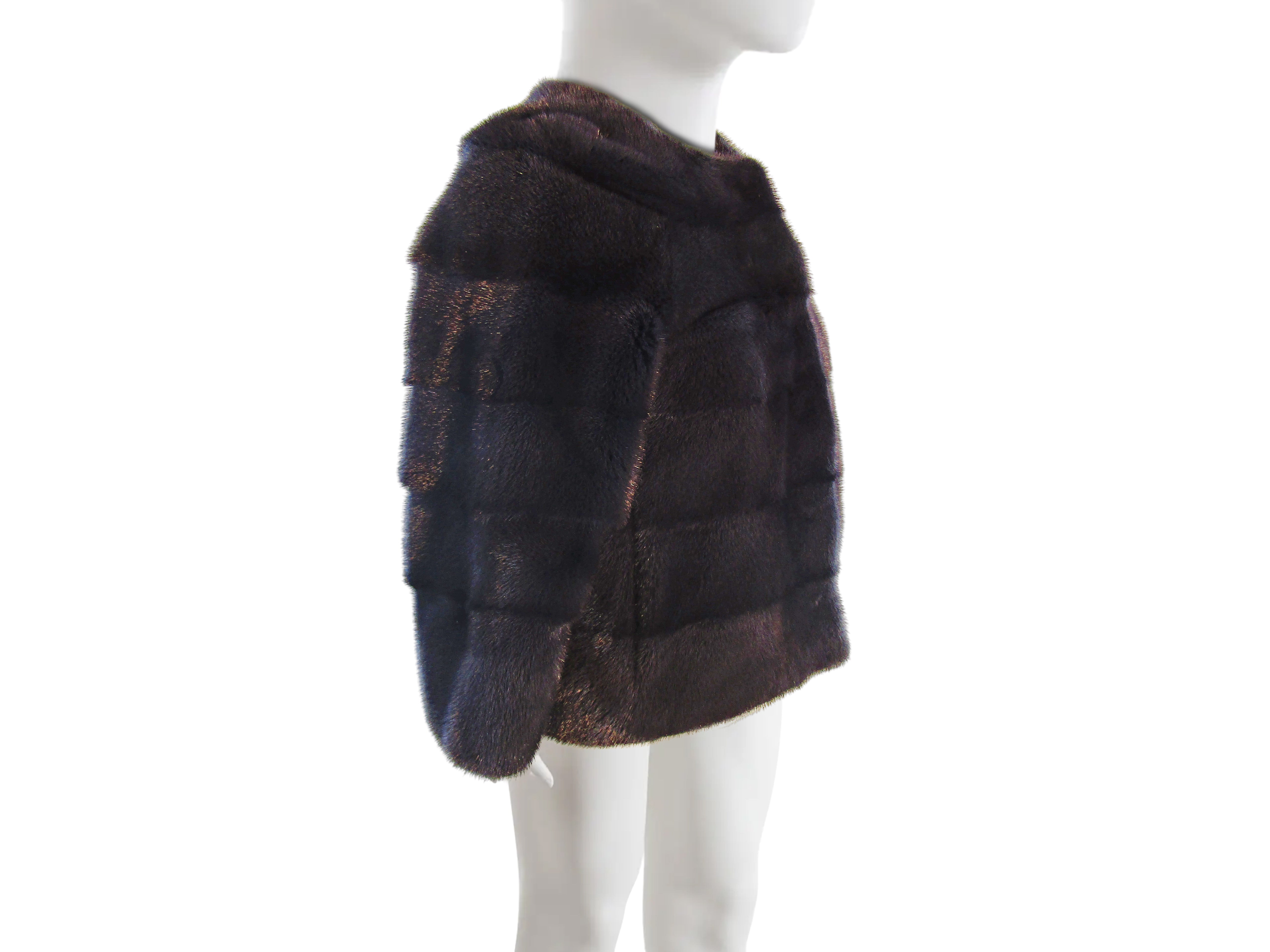 GRAFITE DYED HORIZONTAL MINK JACKET W/ RING COLLAR & 3/4 SLEEVES