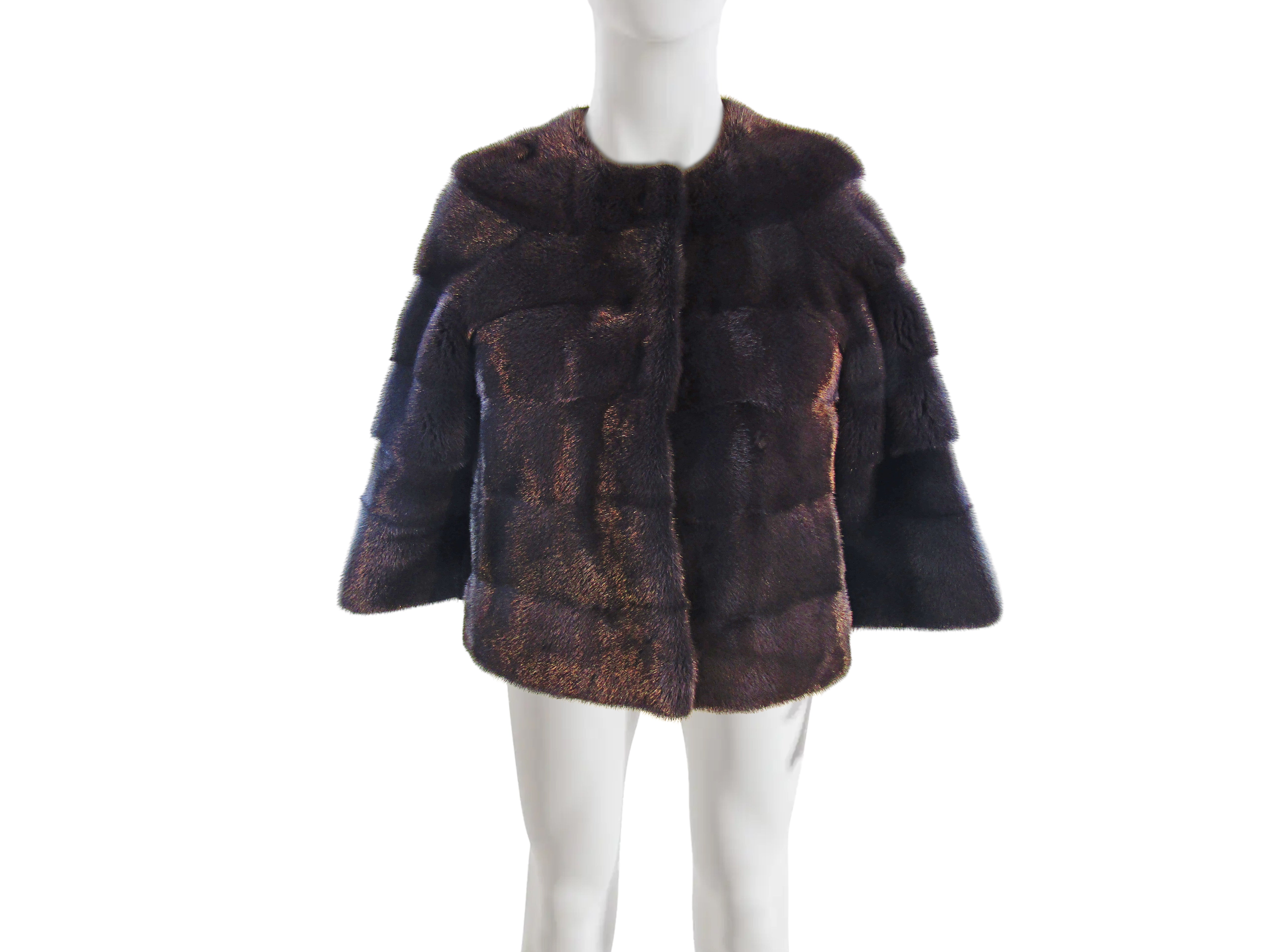 GRAFITE DYED HORIZONTAL MINK JACKET W/ RING COLLAR & 3/4 SLEEVES