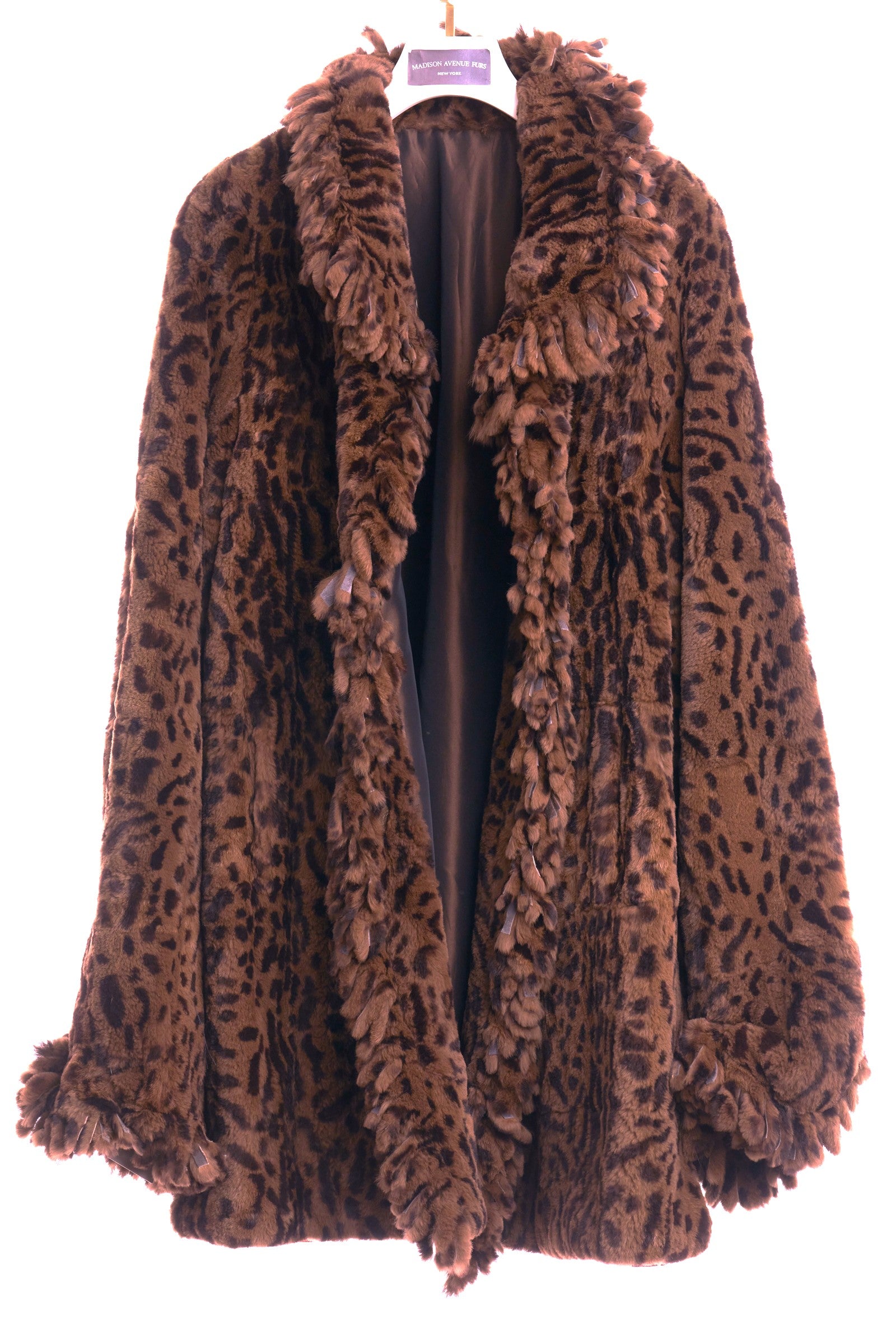 PRE-OWNED STENCILED REX RABBIT 3/4 COAT REVERSIBLE TO TAFFETA w/ FRINGING