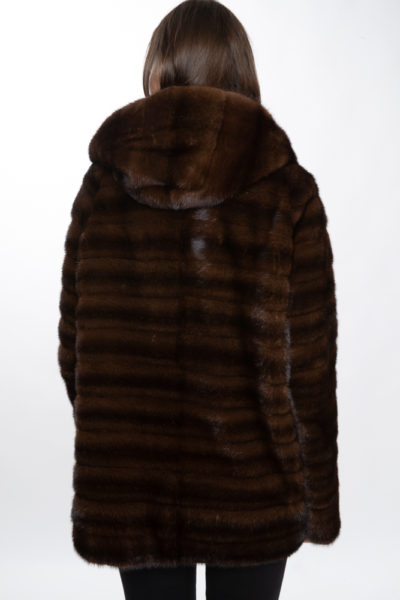 Natural Mahogany Mink Horizontal Jacket w/ Attached Hood (size: 8) **Restyle Sample**