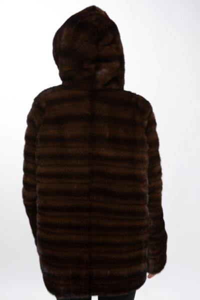 Natural Mahogany Mink Horizontal Jacket w/ Attached Hood (size: 8) **Restyle Sample**