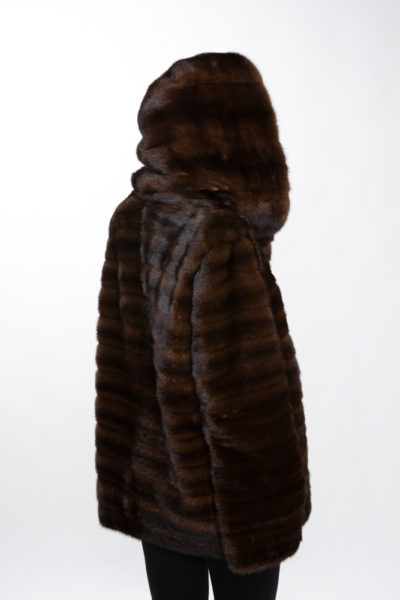 Natural Mahogany Mink Horizontal Jacket w/ Attached Hood (size: 8) **Restyle Sample**