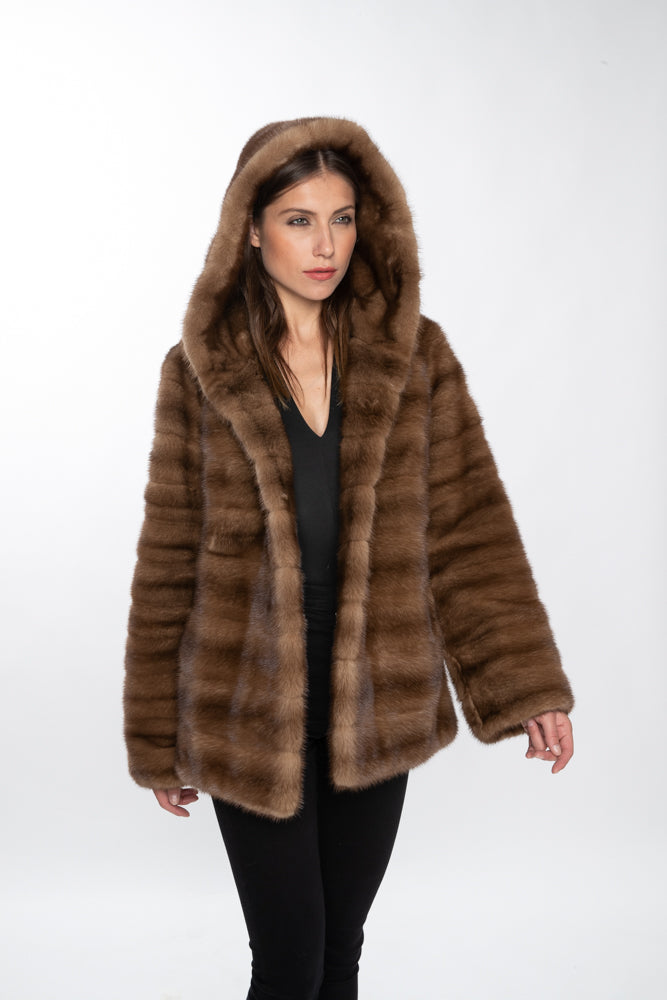 Natural Demi Buff Mink Stroller w/ Attached Hood (size 8) **Restyling  sample**