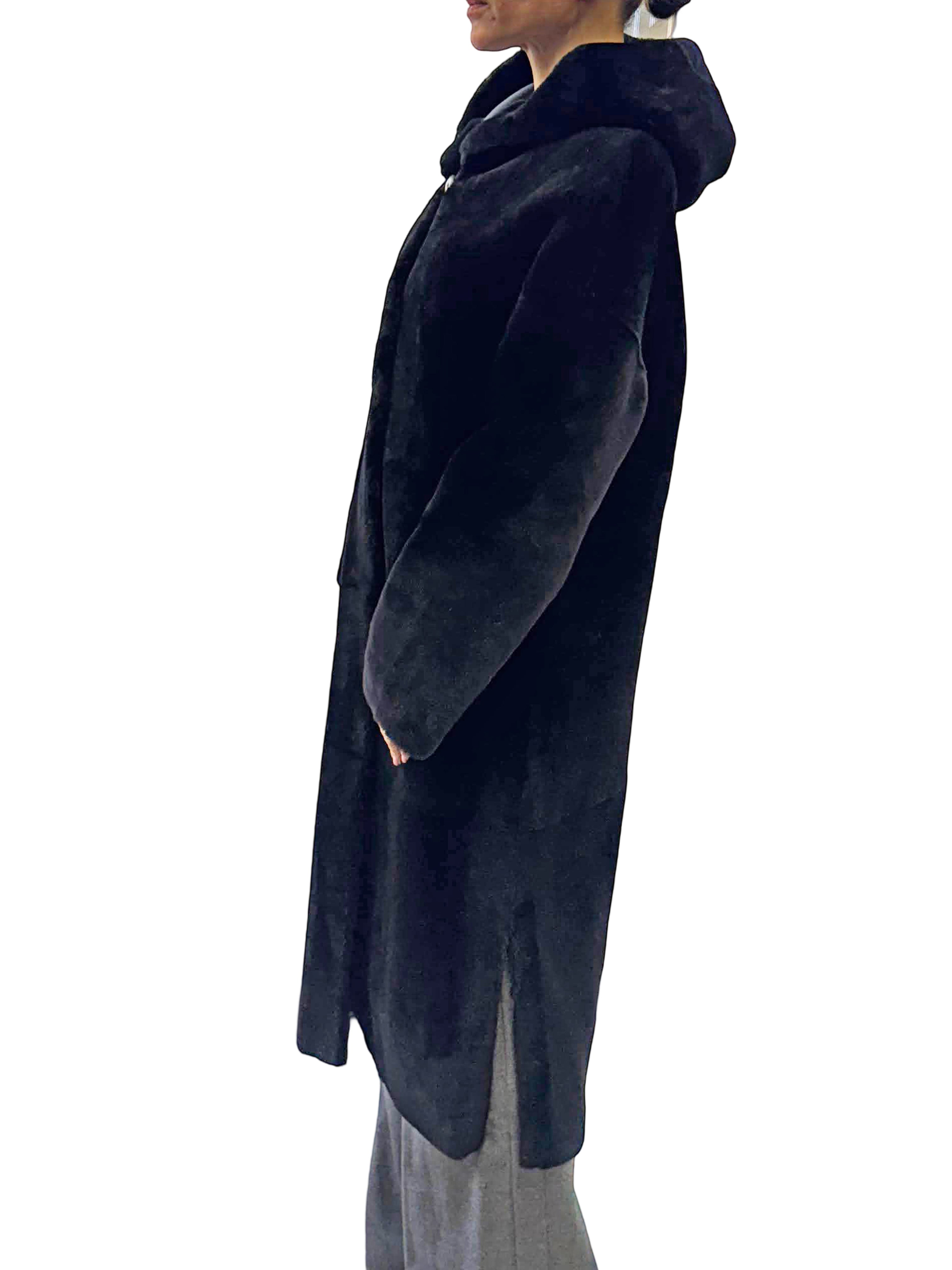 NERO DYED SHEARLING REVERSIBLE COAT W/HOOD