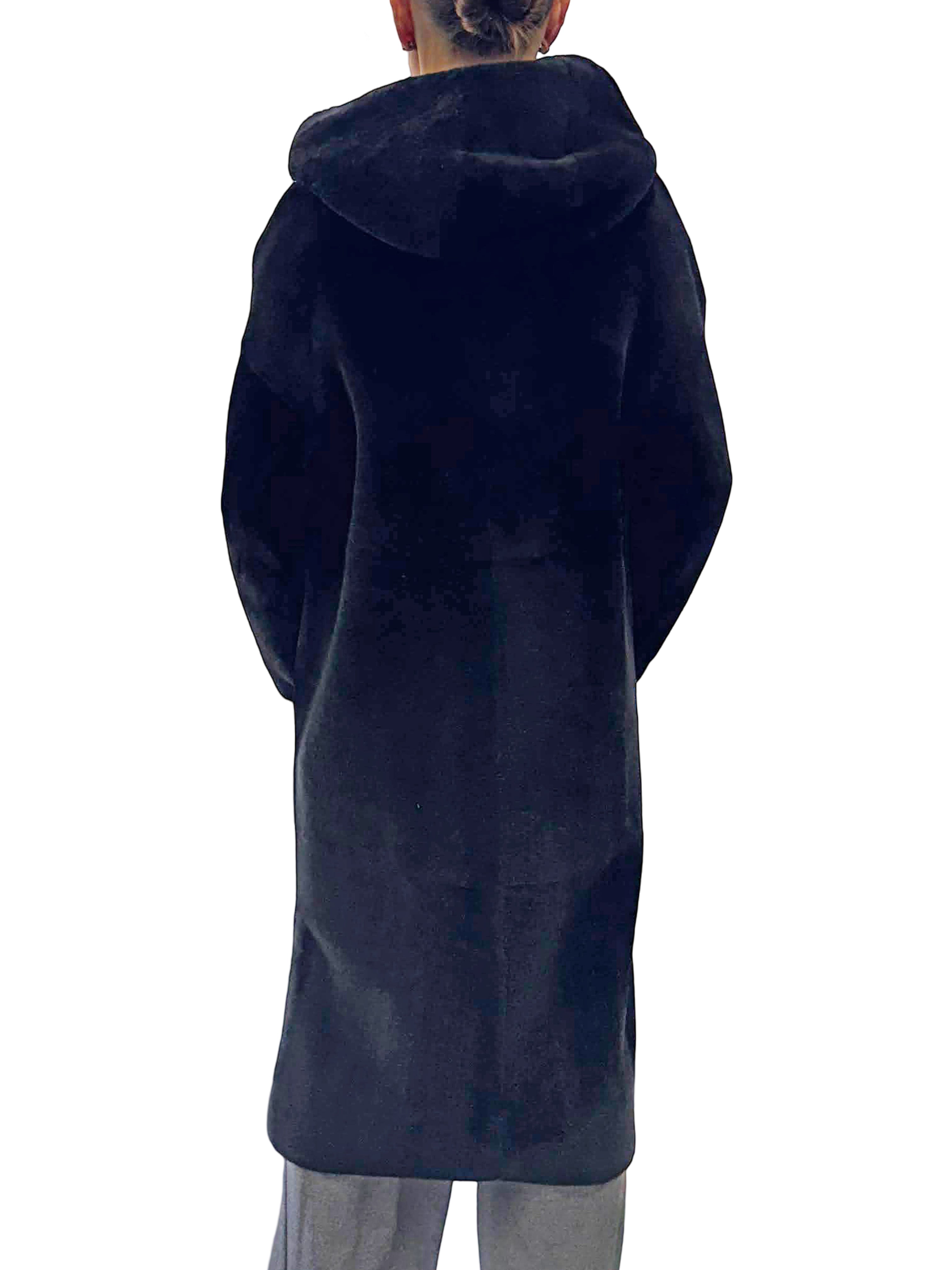 NERO DYED SHEARLING REVERSIBLE COAT W/HOOD