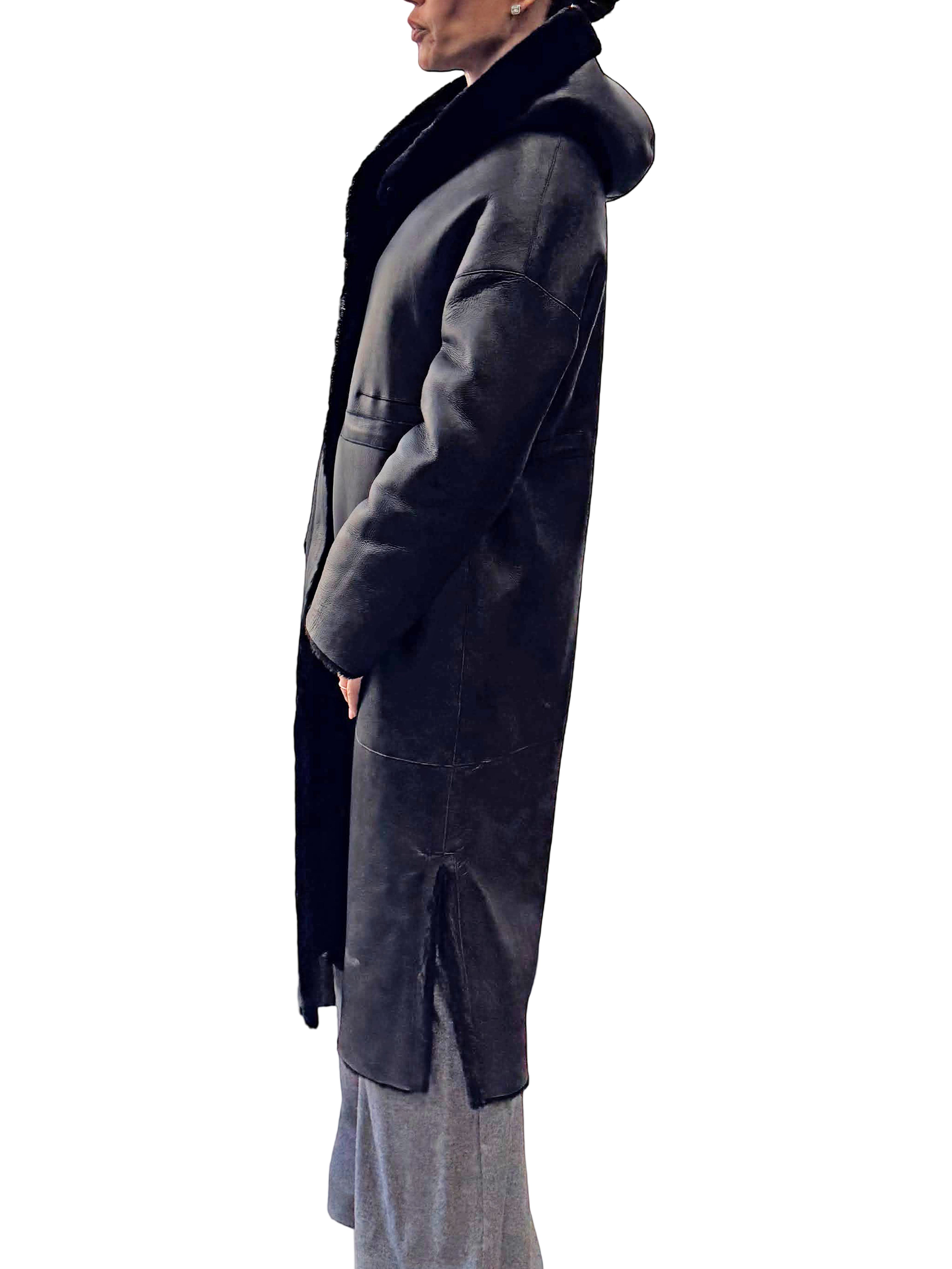 NERO DYED SHEARLING REVERSIBLE COAT W/HOOD
