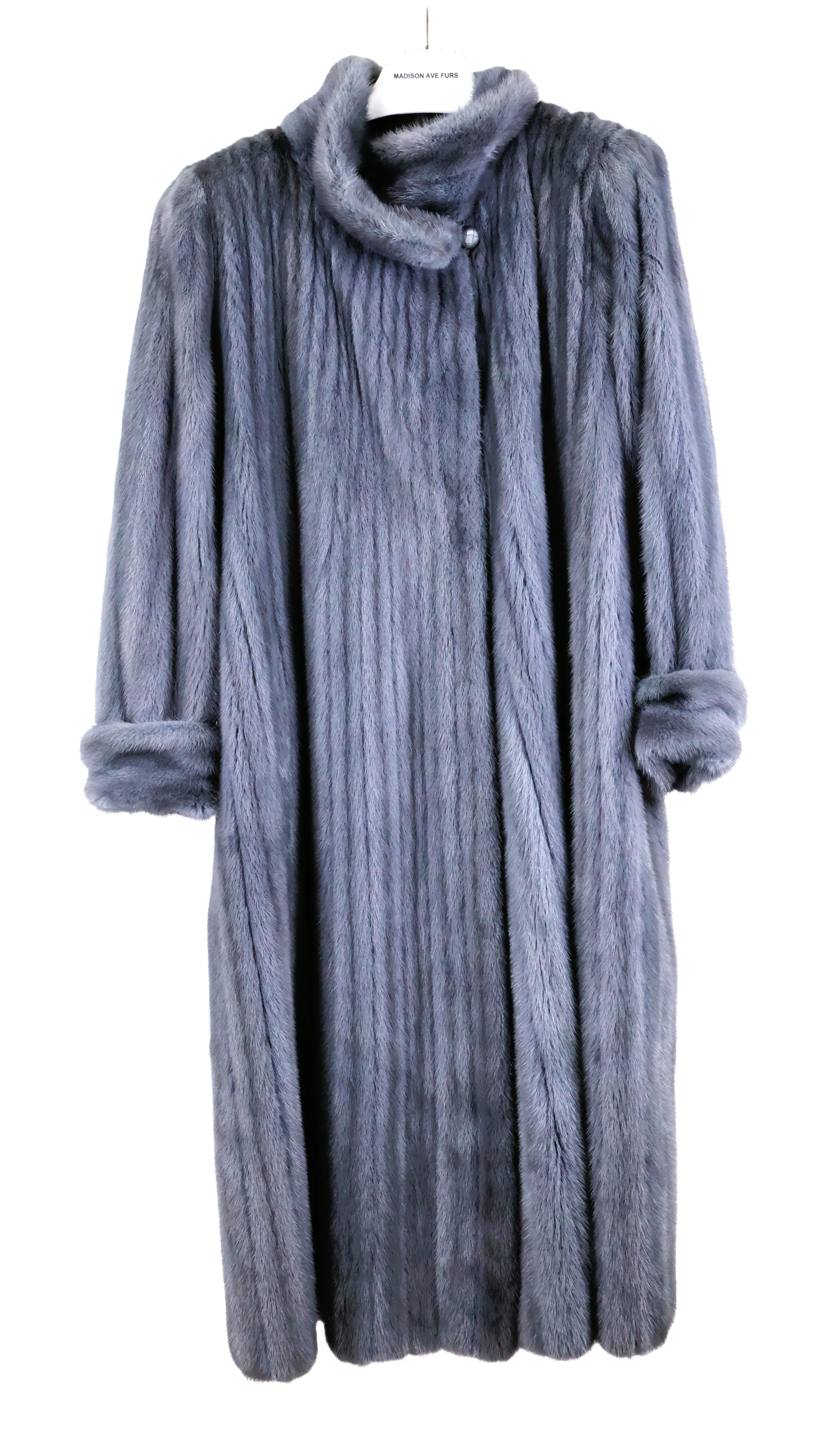 PRE-OWNED DYED GUNMETAL BLUE MINK COAT REVERSIBLE TO NAPA W/ WING COLLAR & TURN BACK CUFFS