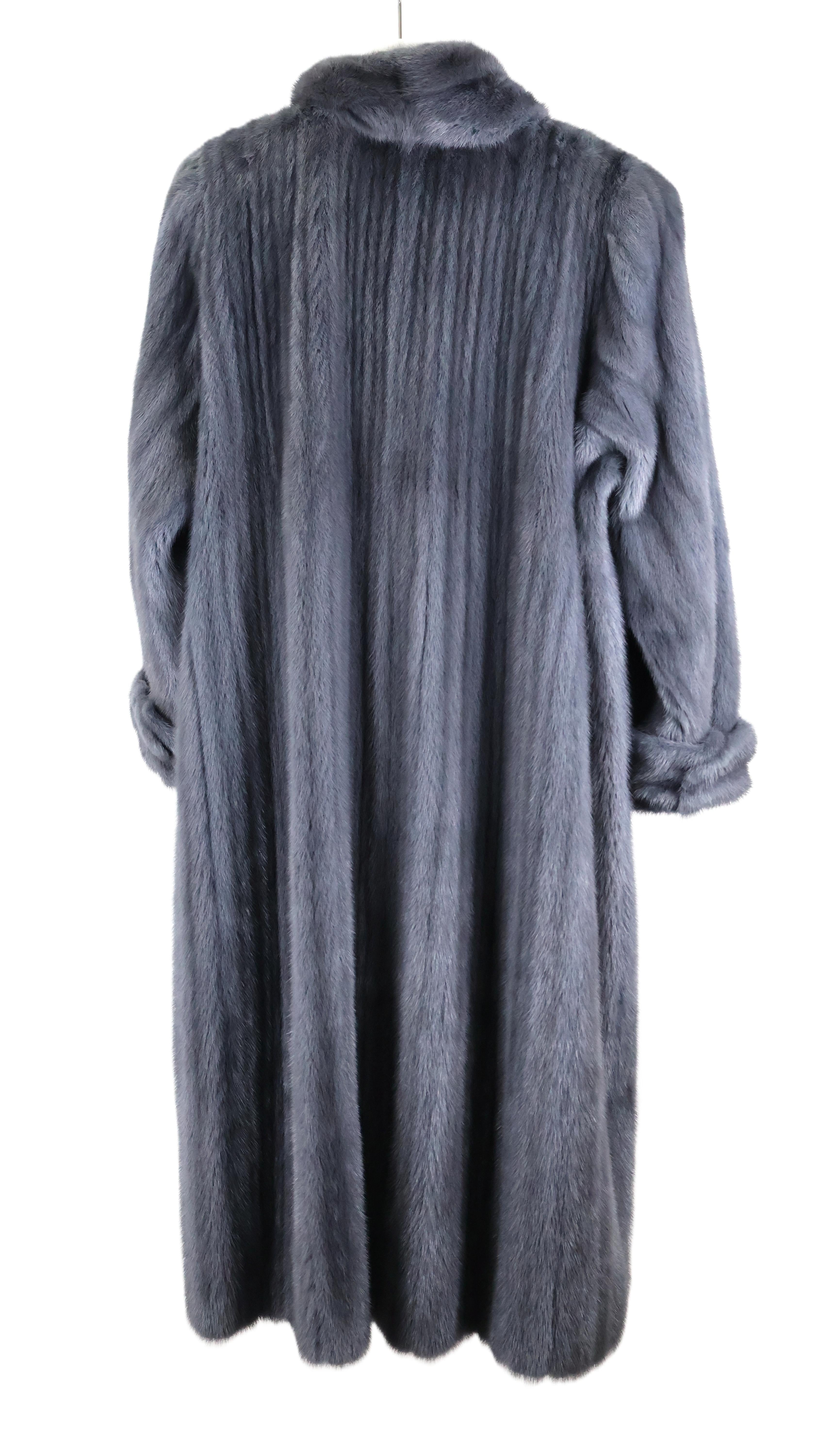 PRE-OWNED DYED GUNMETAL BLUE MINK COAT REVERSIBLE TO NAPA W/ WING COLLAR & TURN BACK CUFFS