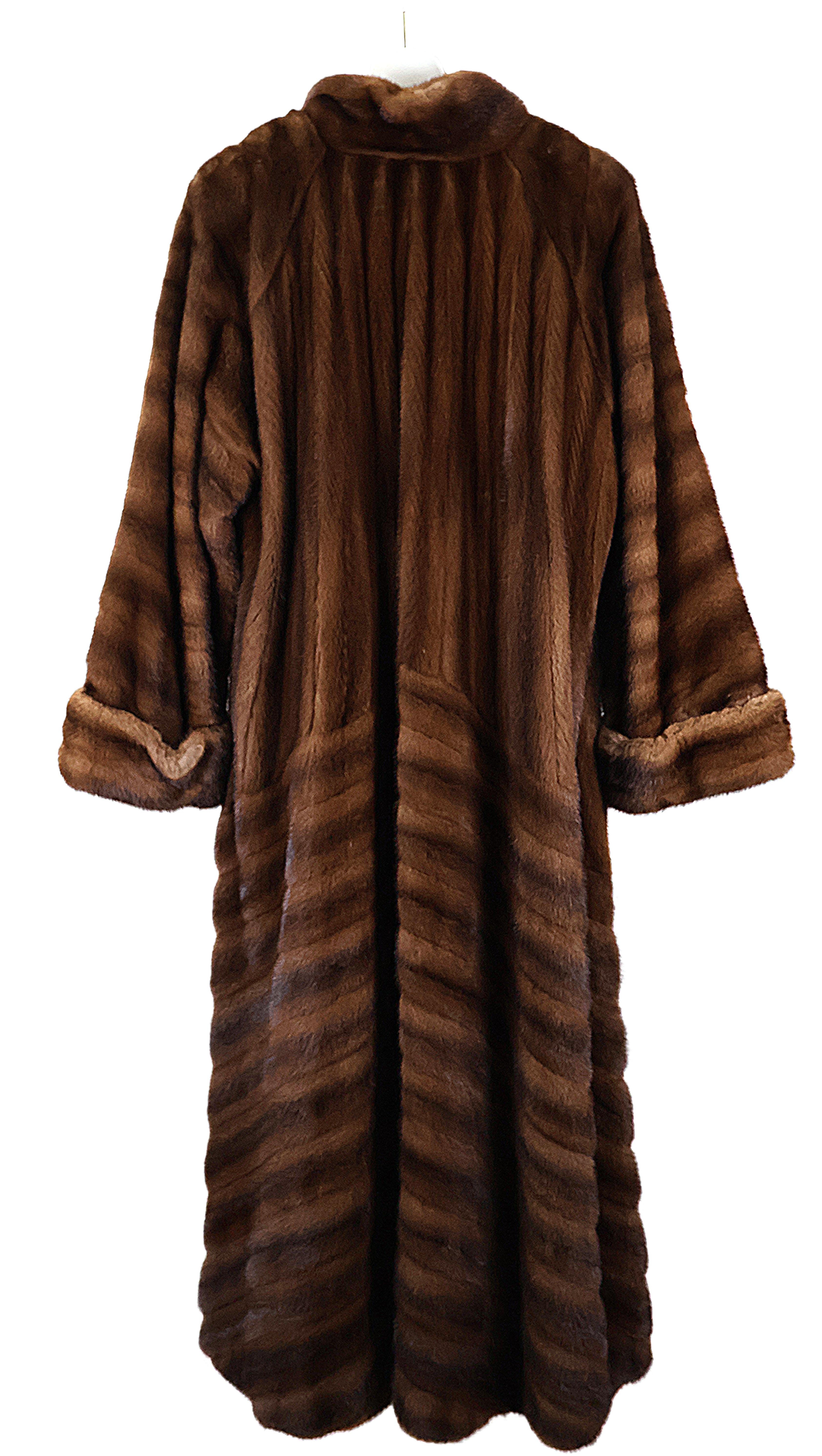 PRE-OWNED BISANG DEMI BUFF DIRECTIONAL MINK COAT W/ STAND COLLAR & TURN BACK CUFFS & HORIZONTAL SLEEVES