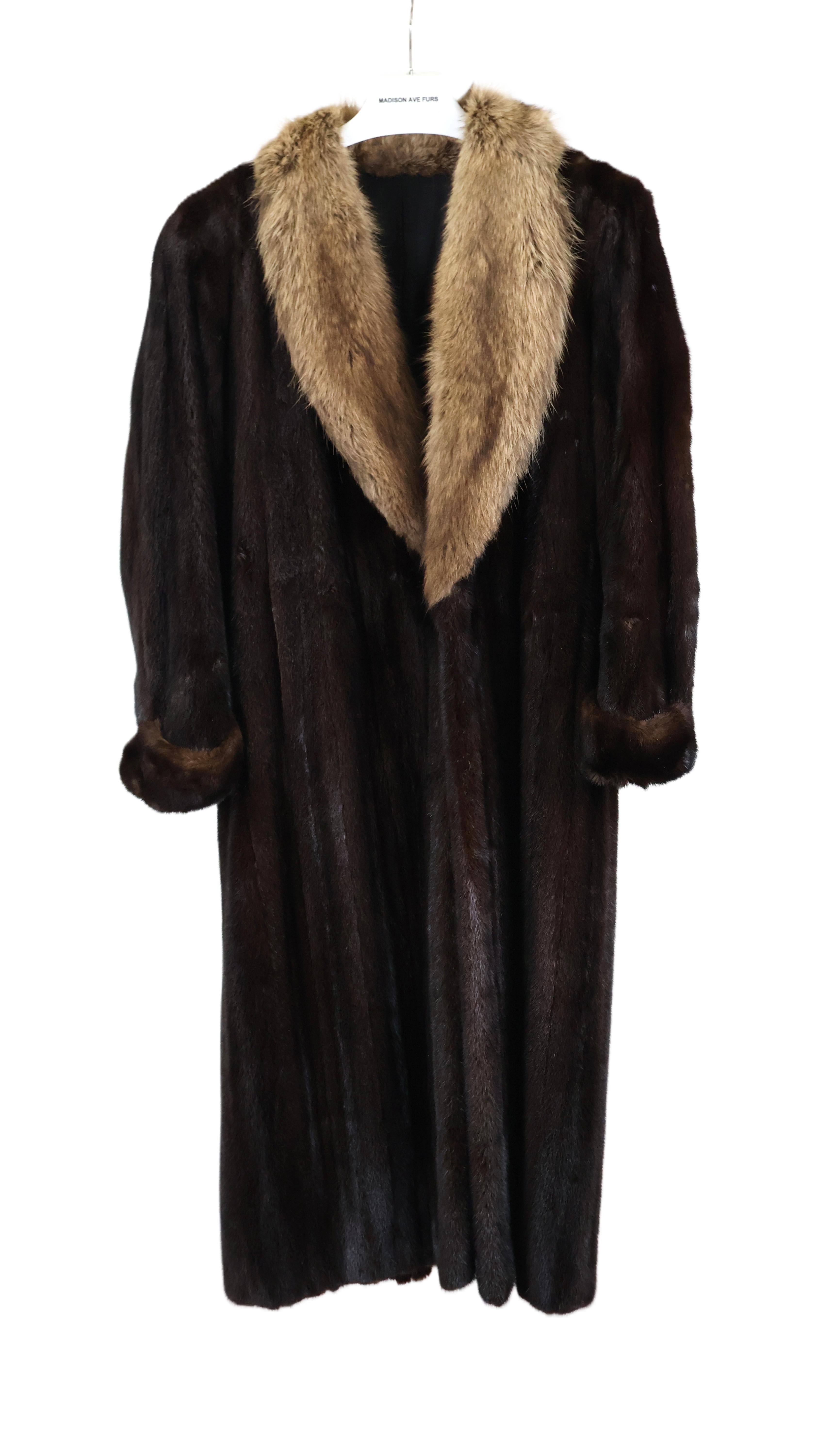 PRE-OWNED RANCH MINK COAT W/ FISHER SHAWL COLLAR & MINK TURN BACK CUFFS