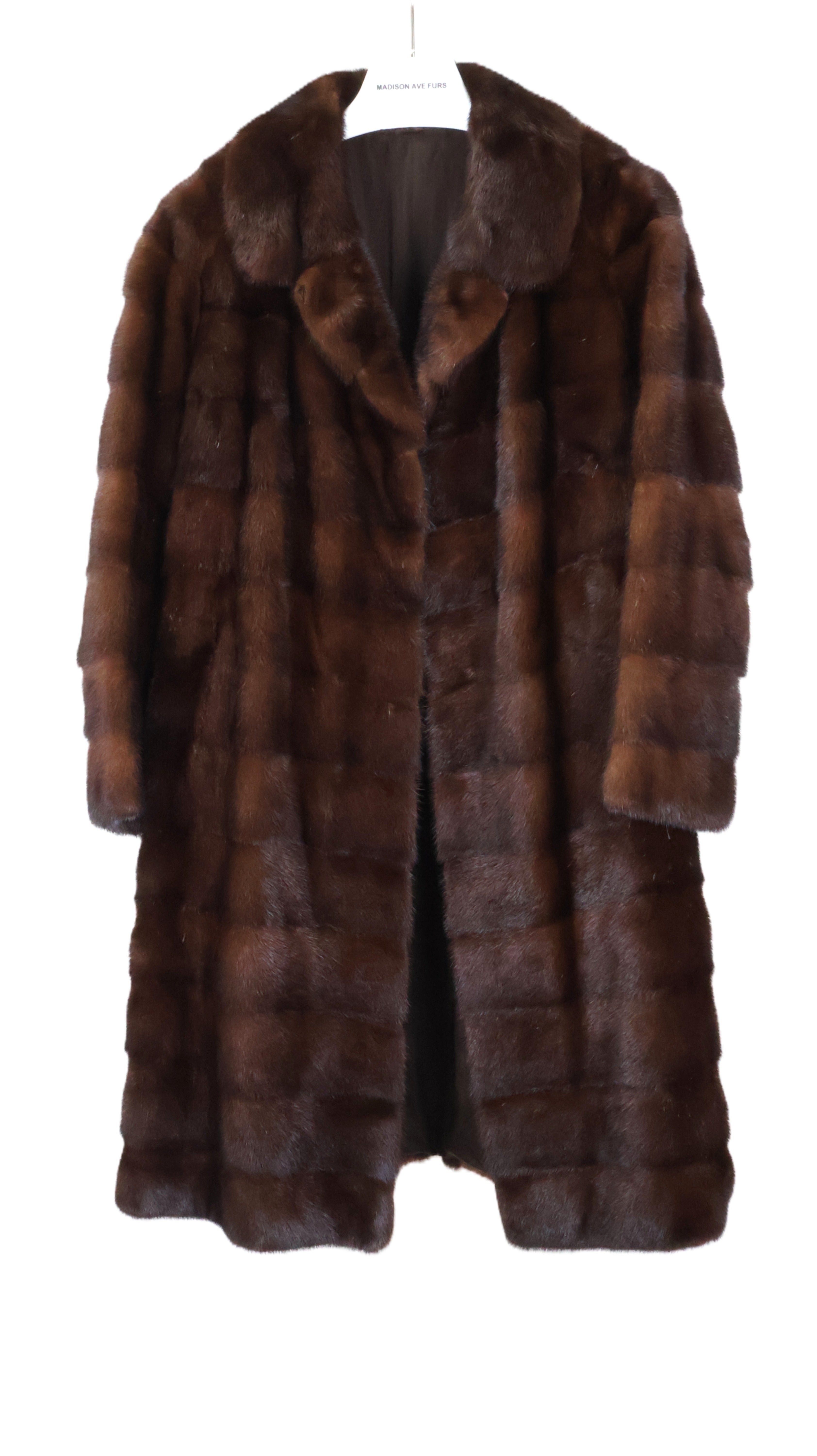 PRE-OWNED MAHOGANY MINK CHEVRON DESIGN 7/8 COAT W/ NOTCH COLLAR
