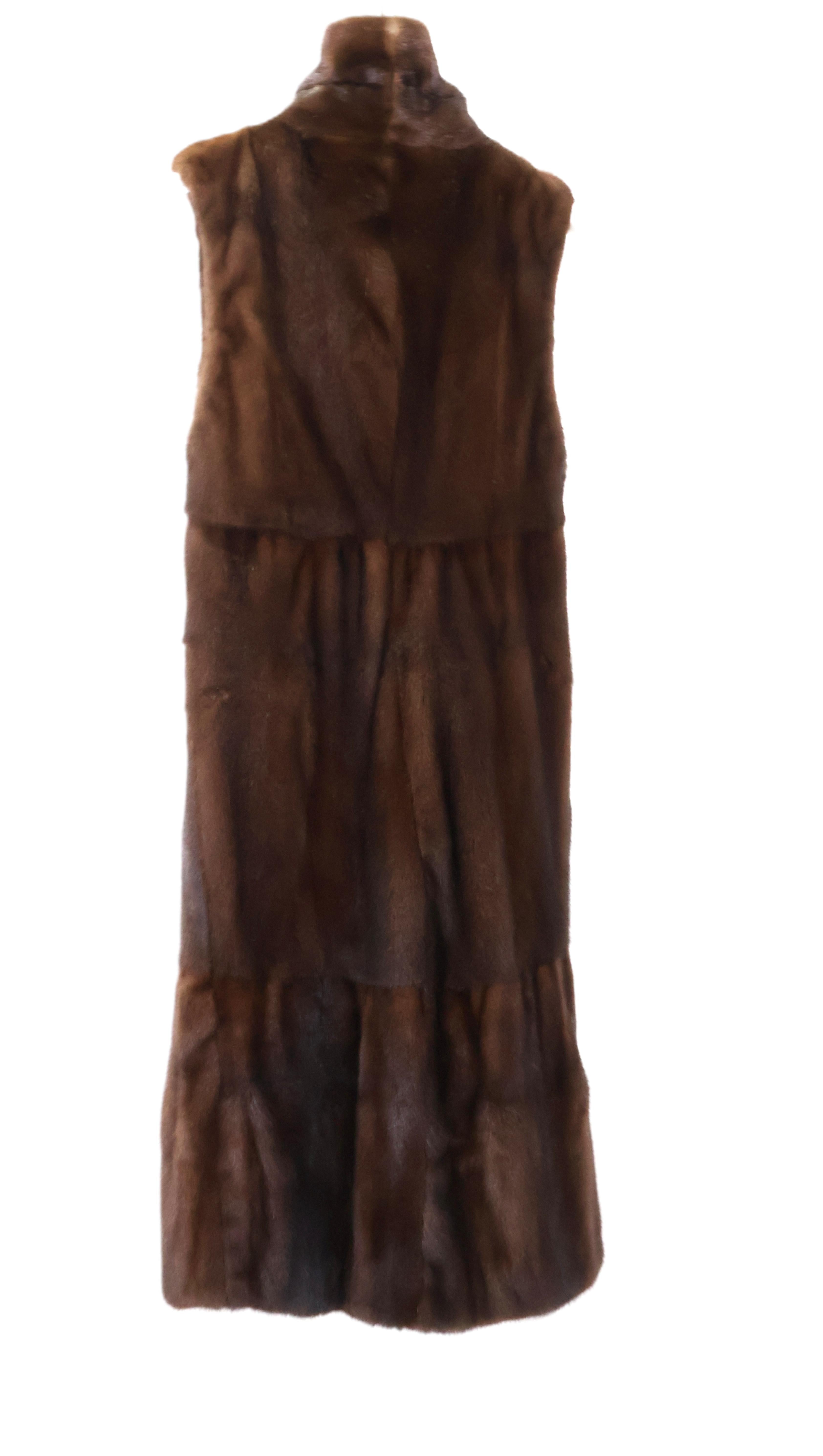 PRE-OWNED DEMI BUFF MINK PANELLED LONG VEST W/ SHAWL COLLAR