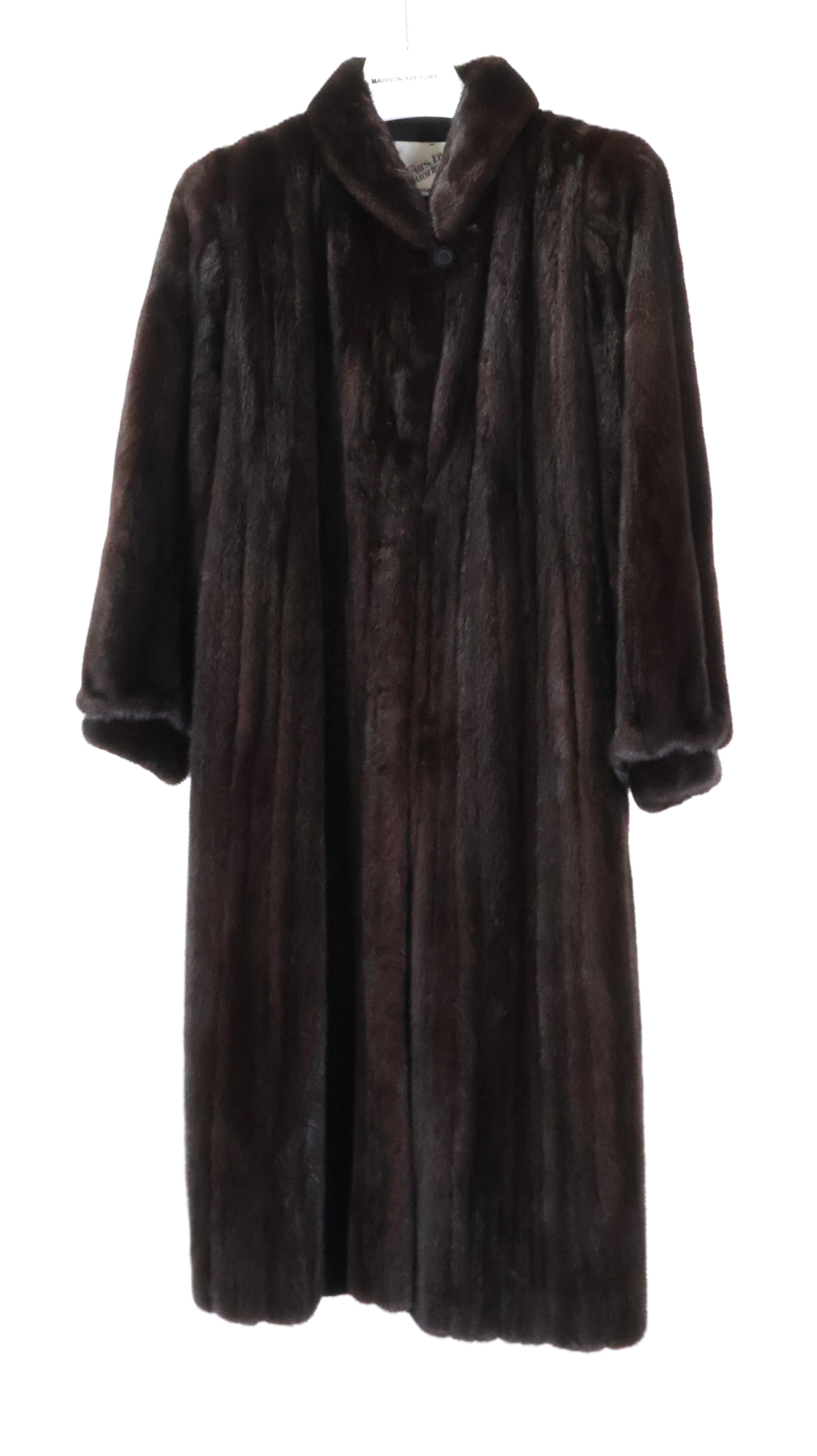 PRE-OWNED BLACKGLAMA MINK 7/8 COAT W/ SHAWL COLLAR & BANDED CUFFS