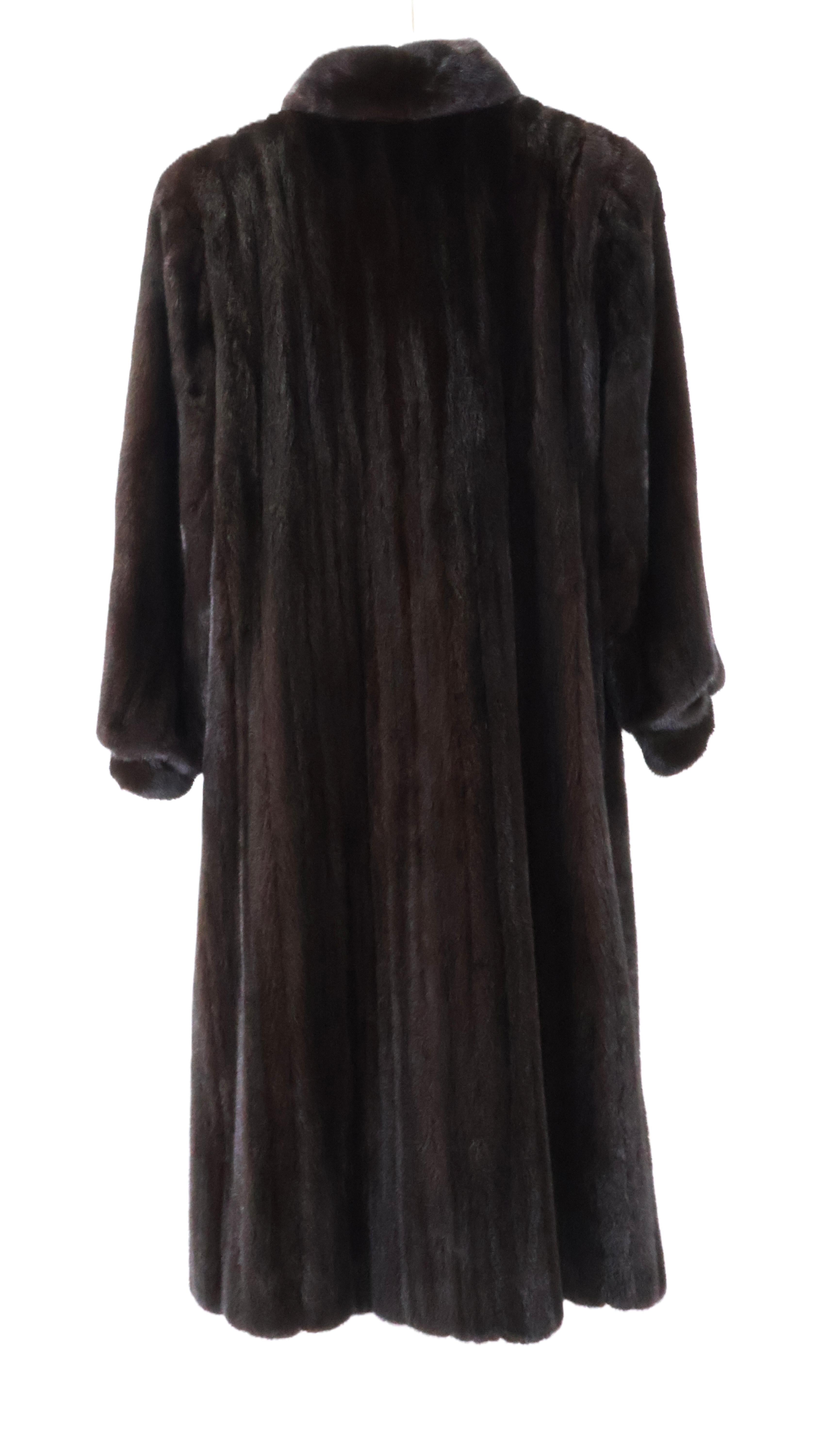 PRE-OWNED BLACKGLAMA MINK 7/8 COAT W/ SHAWL COLLAR & BANDED CUFFS