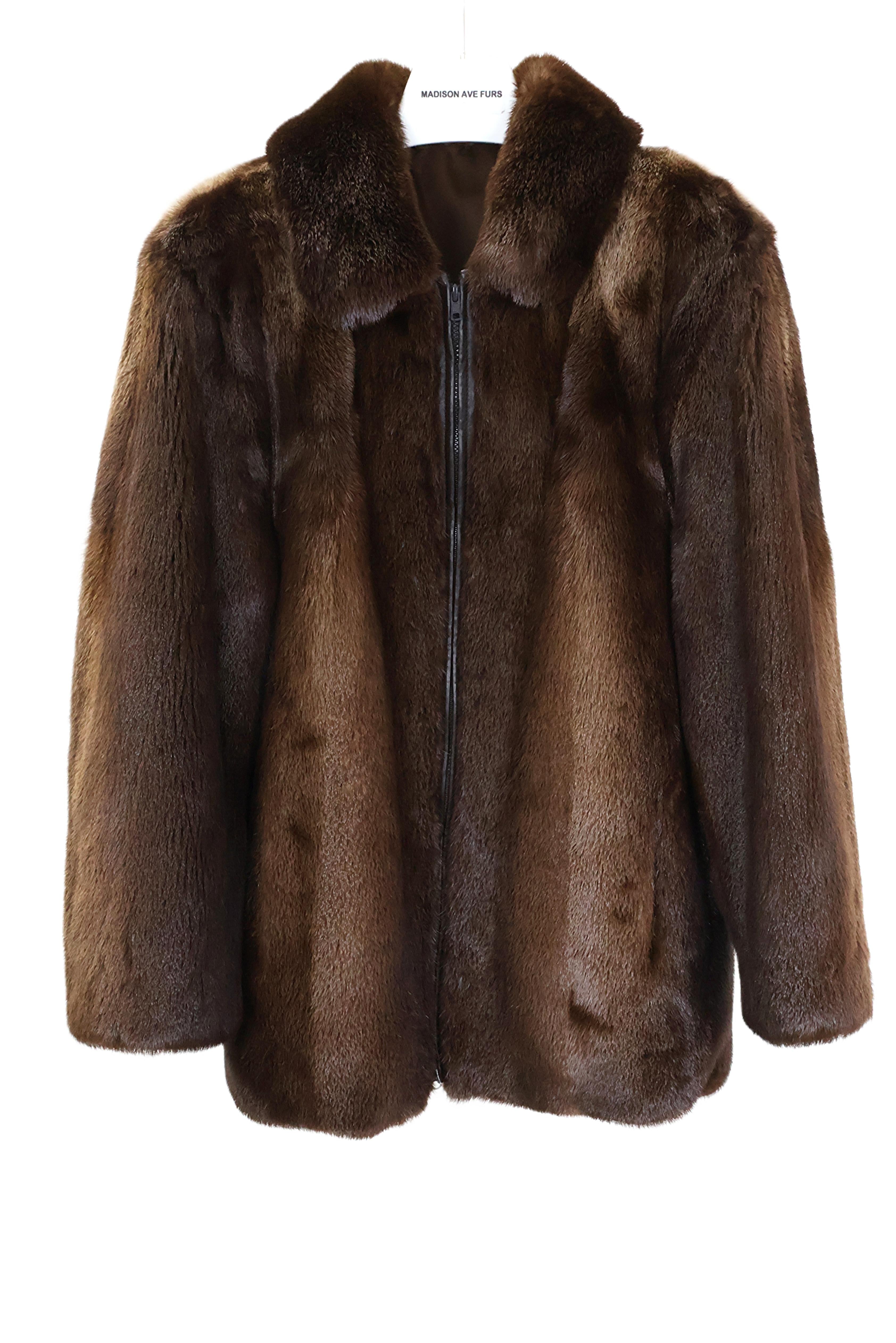 NEW MEN'S NATURAL OTTER BOMBER JACKET W/ WING COLLAR & STRAIGHT SLEEVES