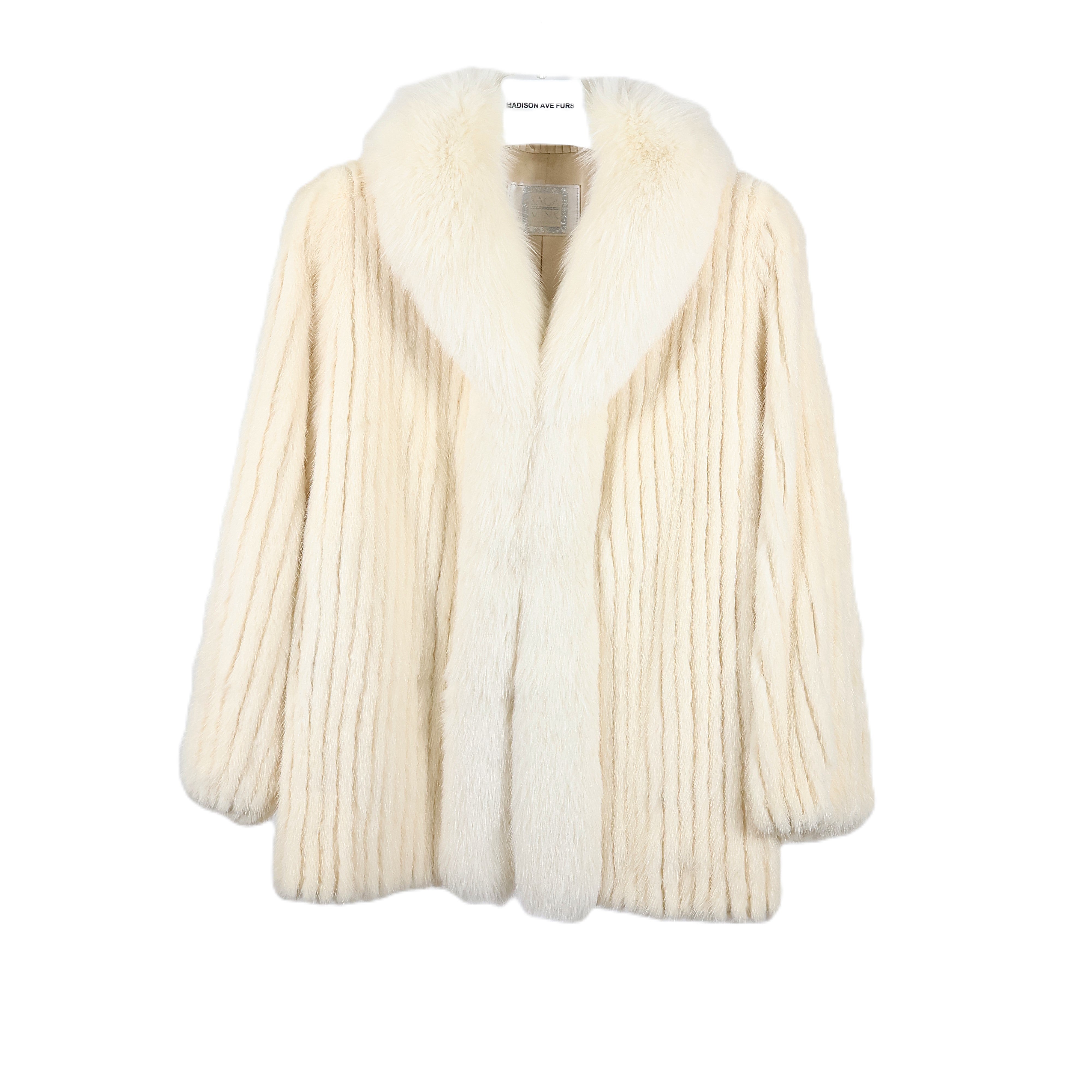 PRE-OWNED OFF-WHITE RIBBED MINK JACKET W/ WHITE FOX FRONT & ELASTIC SLEEVE FINISH