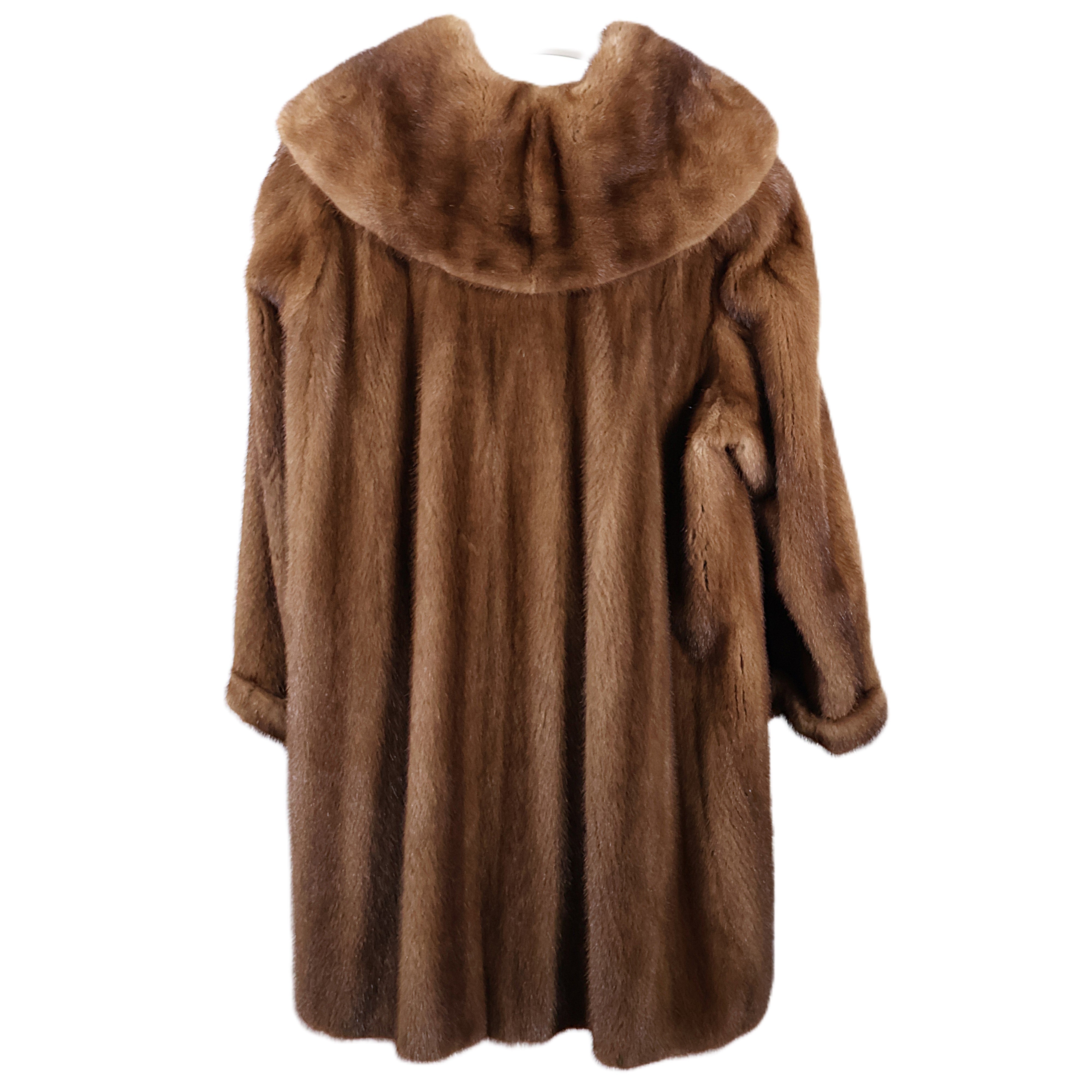PRE-OWNED DEMI BUFF MINK SWING COAT W/ OVERSIZED SHAWL COLLAR & TURN BACK CUFFS