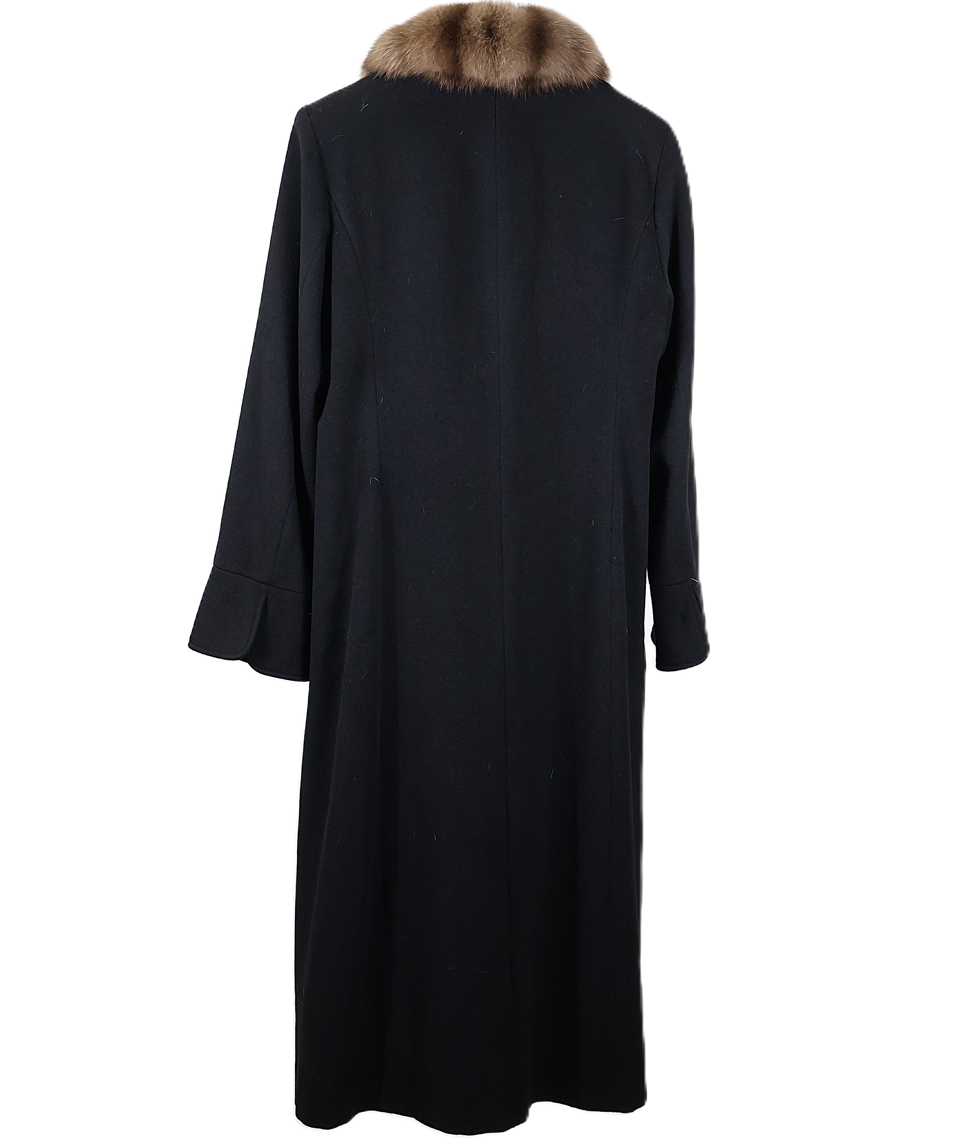PRE-OWNED BLACK CASHMERE COAT W/ CROSS-CUT SABLE WING COLLAR