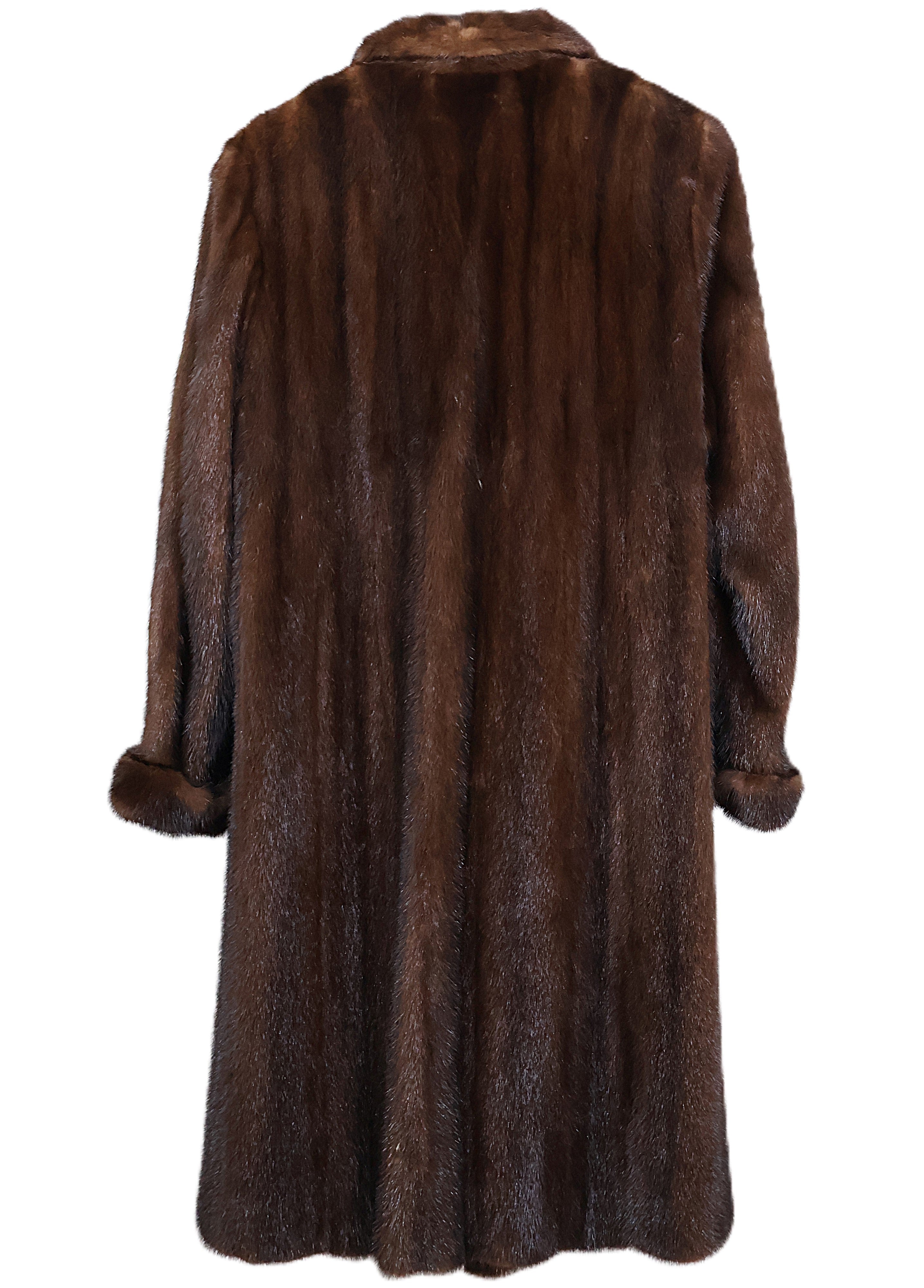 PRE-OWNED NATURAL MAHOGANY MINK COAT W/ SHAWL COLLAR & TURN BACK CUFFS