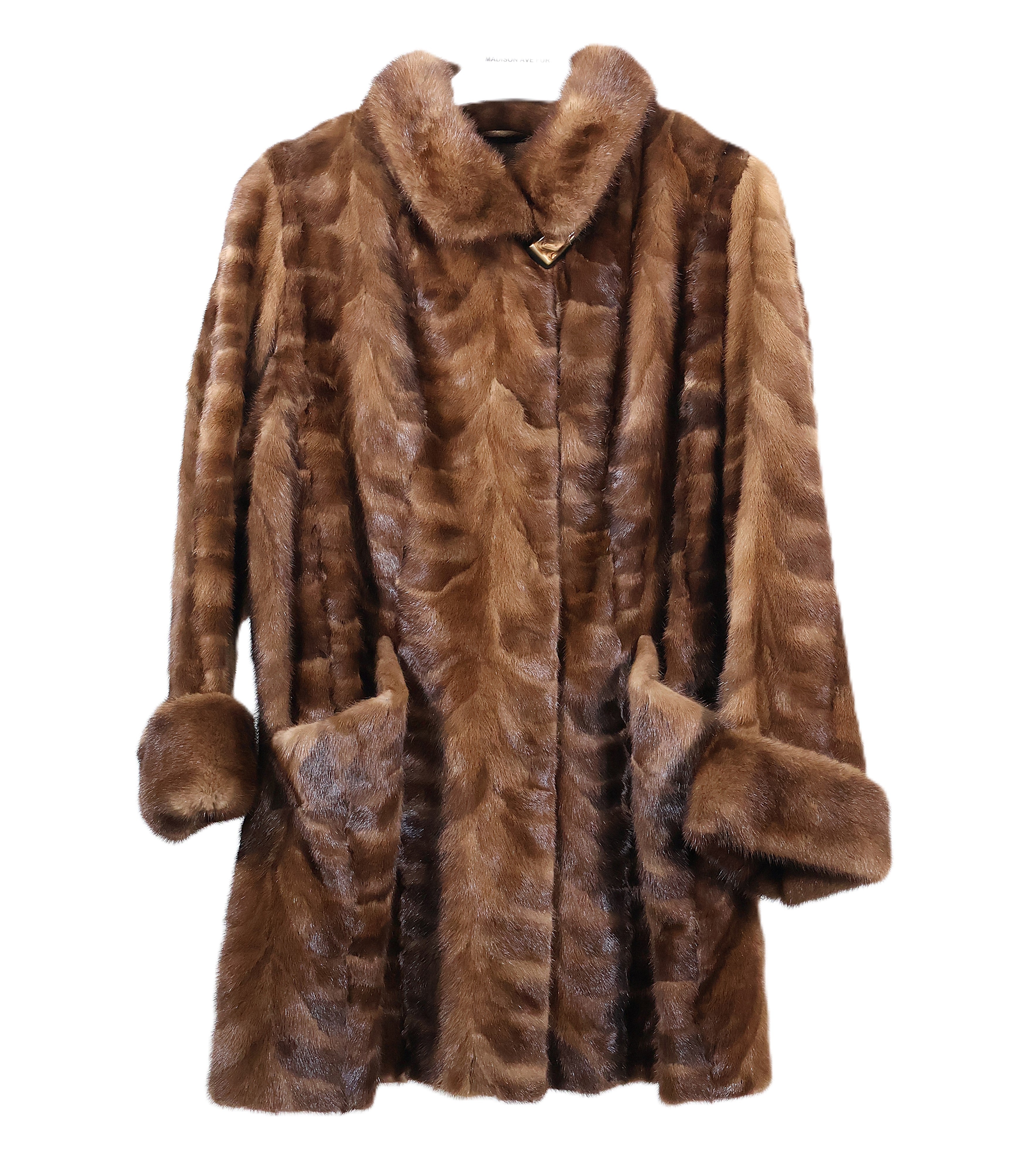 PRE-OWNED DEMI BUFF MINK SECTION STROLLER W/ WING COLLAR, TURN BACK CUFF & PATCH POCKETS