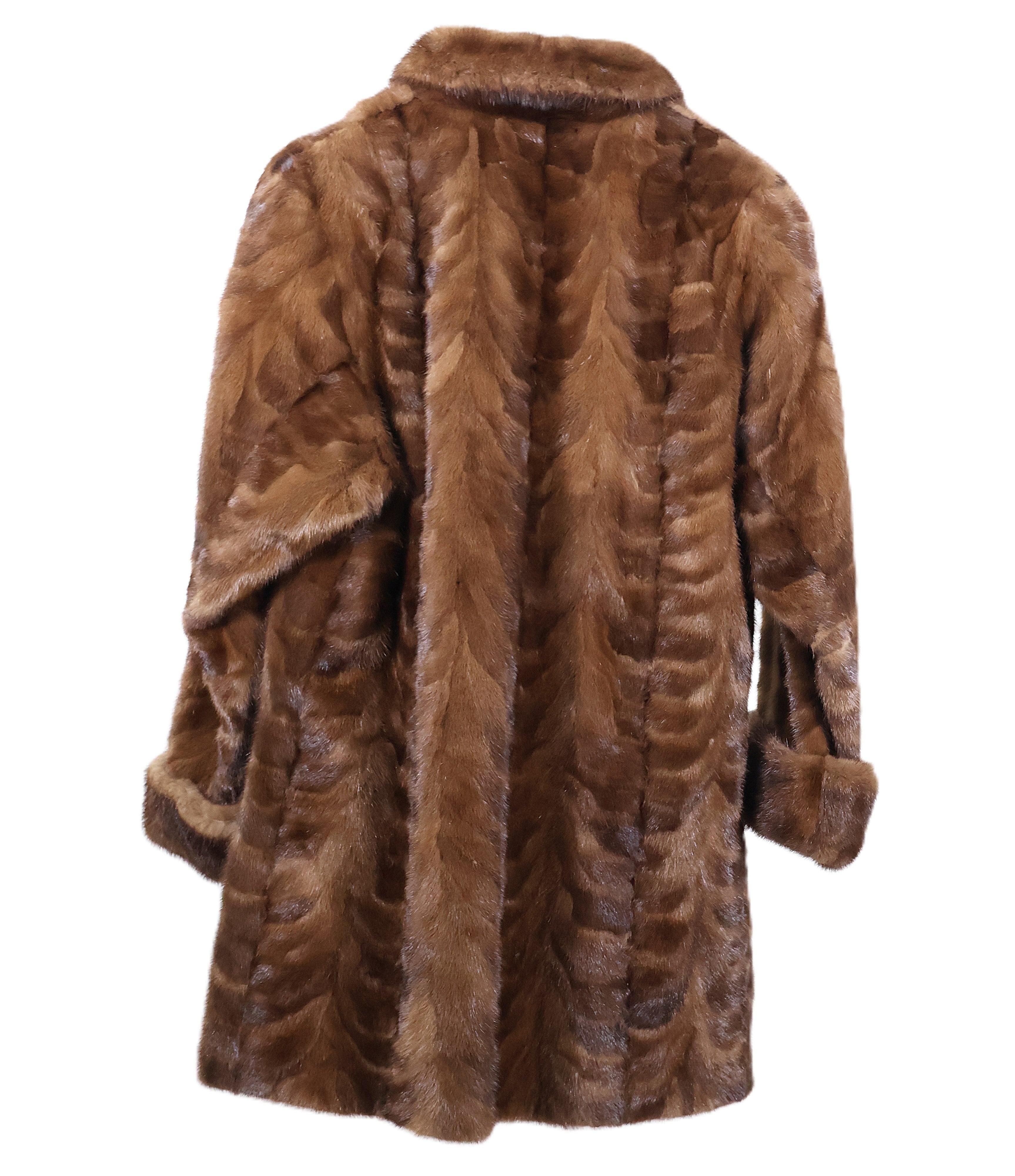 PRE-OWNED DEMI BUFF MINK SECTION STROLLER W/ WING COLLAR, TURN BACK CUFF & PATCH POCKETS