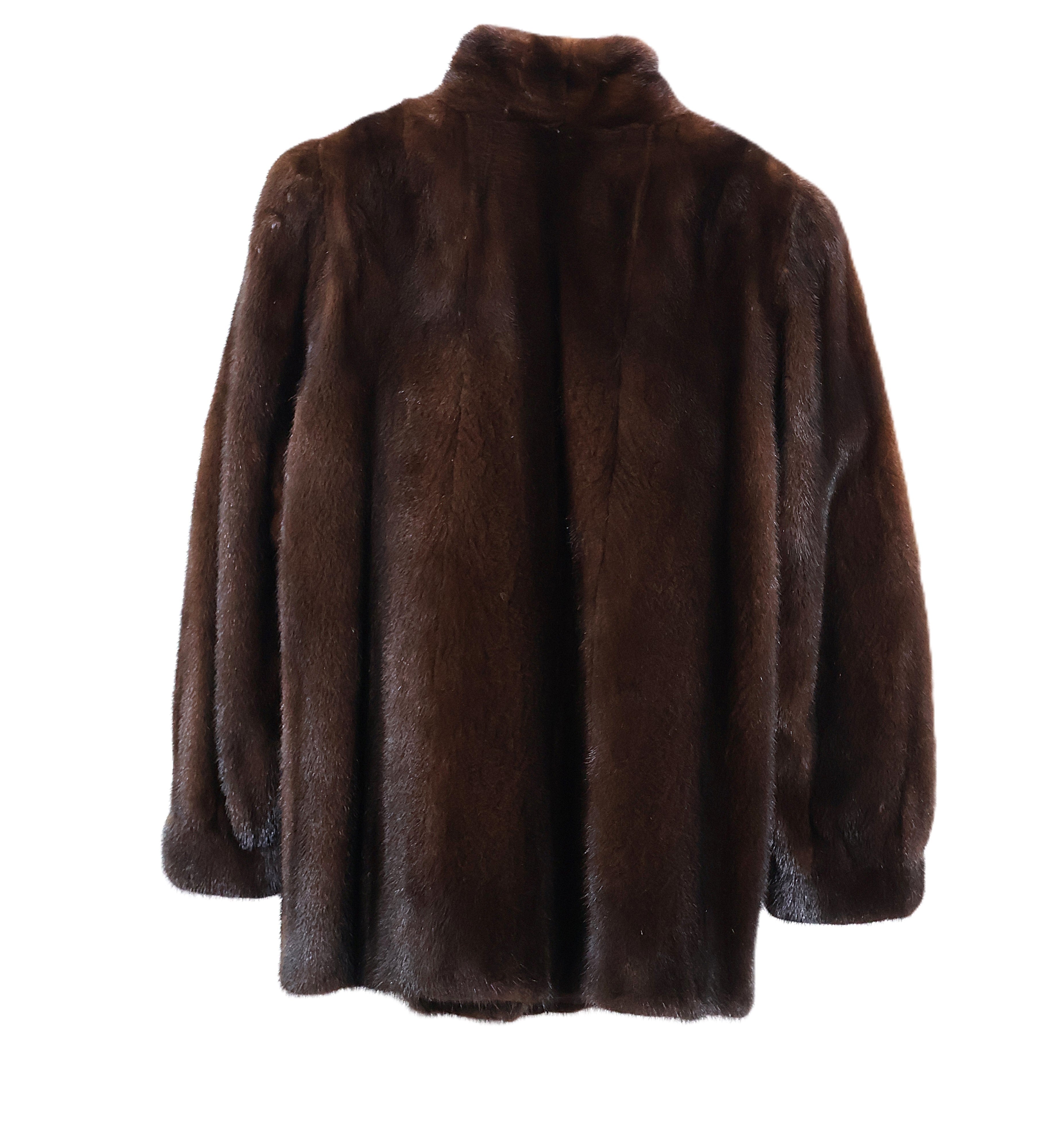 PRE-OWNED MAHOGANY MINK JACKET W/ STAND UP COLLAR & BANDED CUFFS