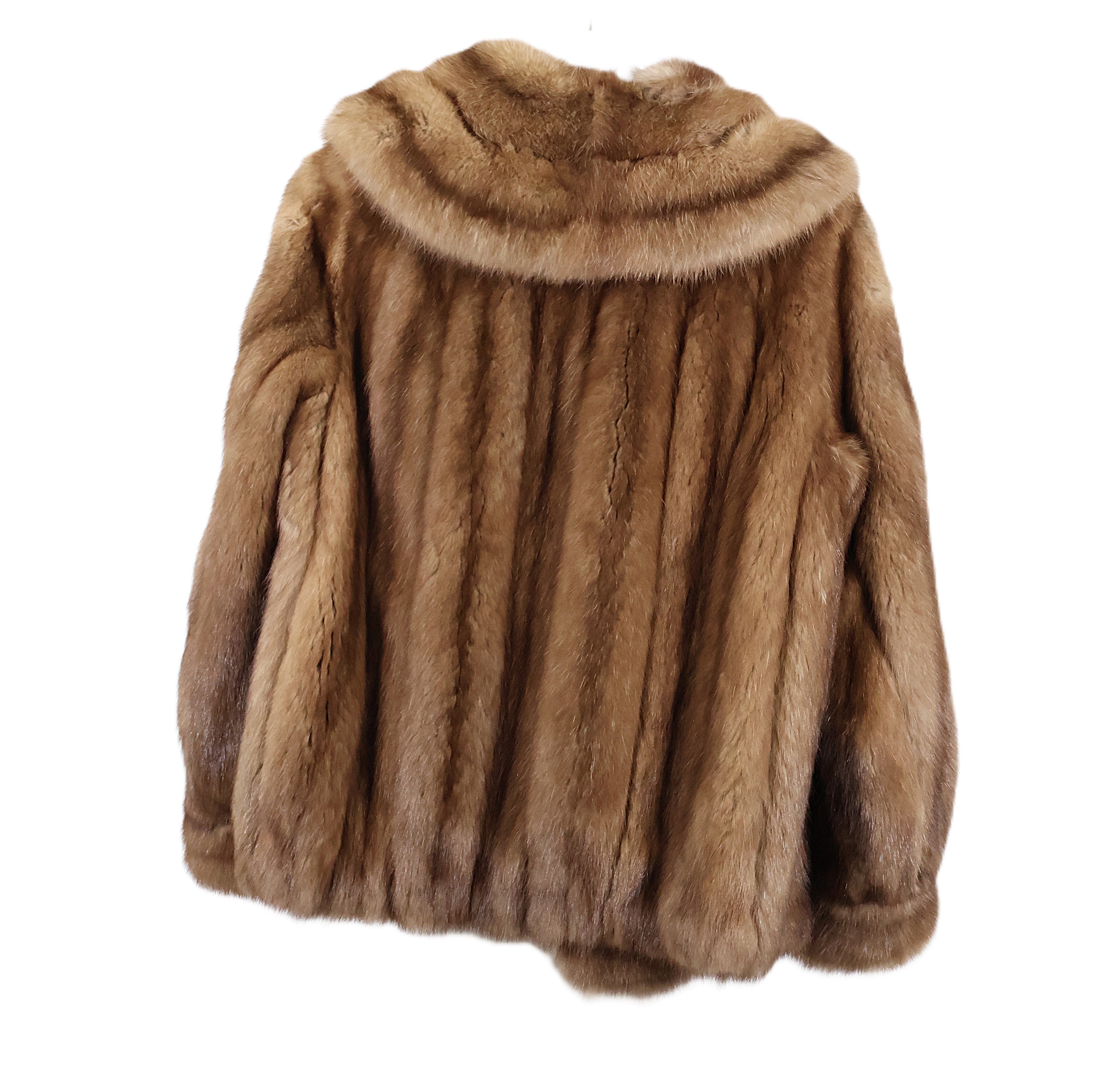 PRE-OWNED NATURAL RUSSIAN SABLE JACKET W/ OVERSIZED SHAWL COLLAR & BANDED CUFFS
