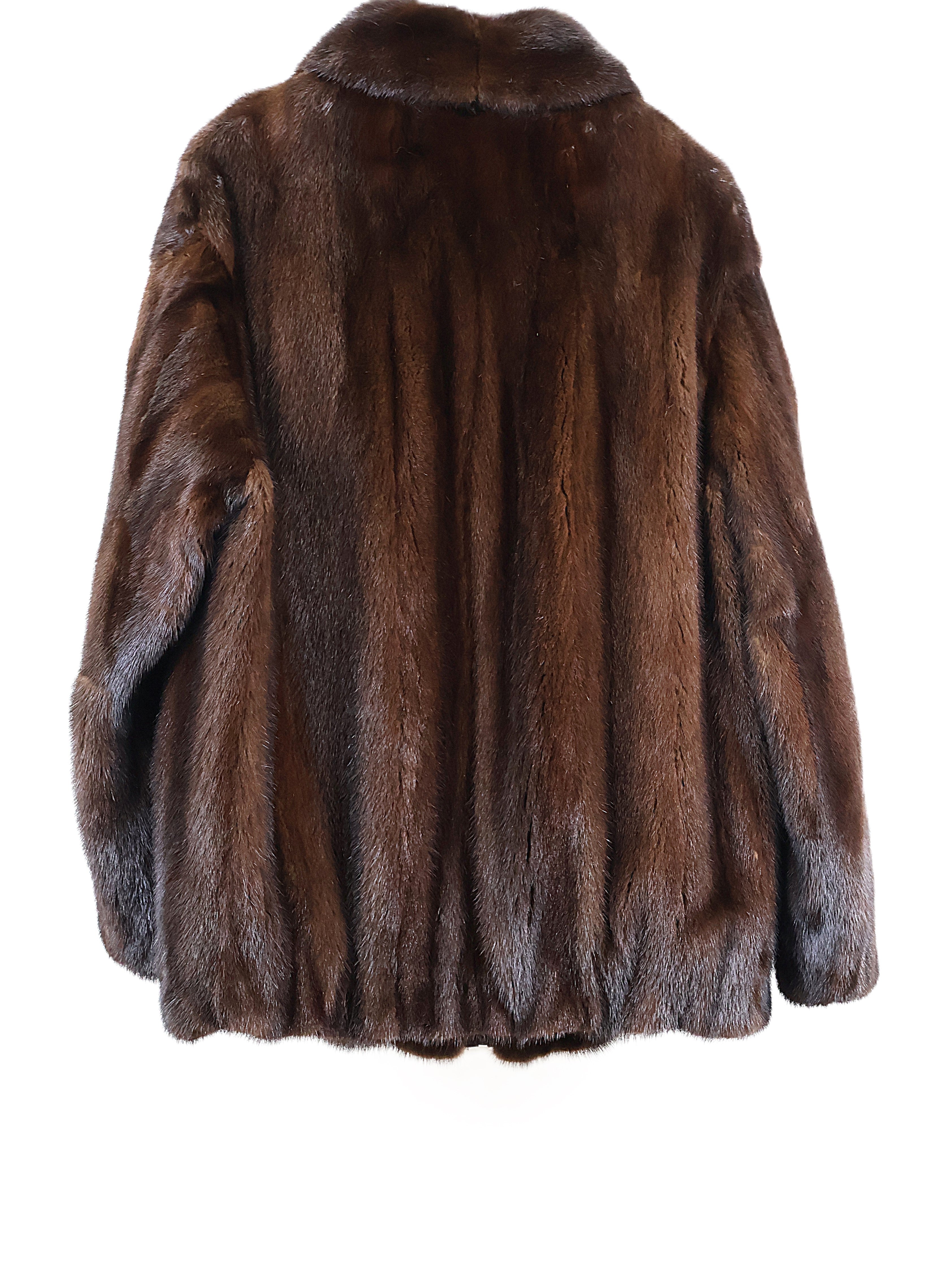 PRE-OWNED MEN'S MAHOGANY MINK BOMBER JACKET W/ WING COLLAR & ELASTIC SLEEVE FINISH