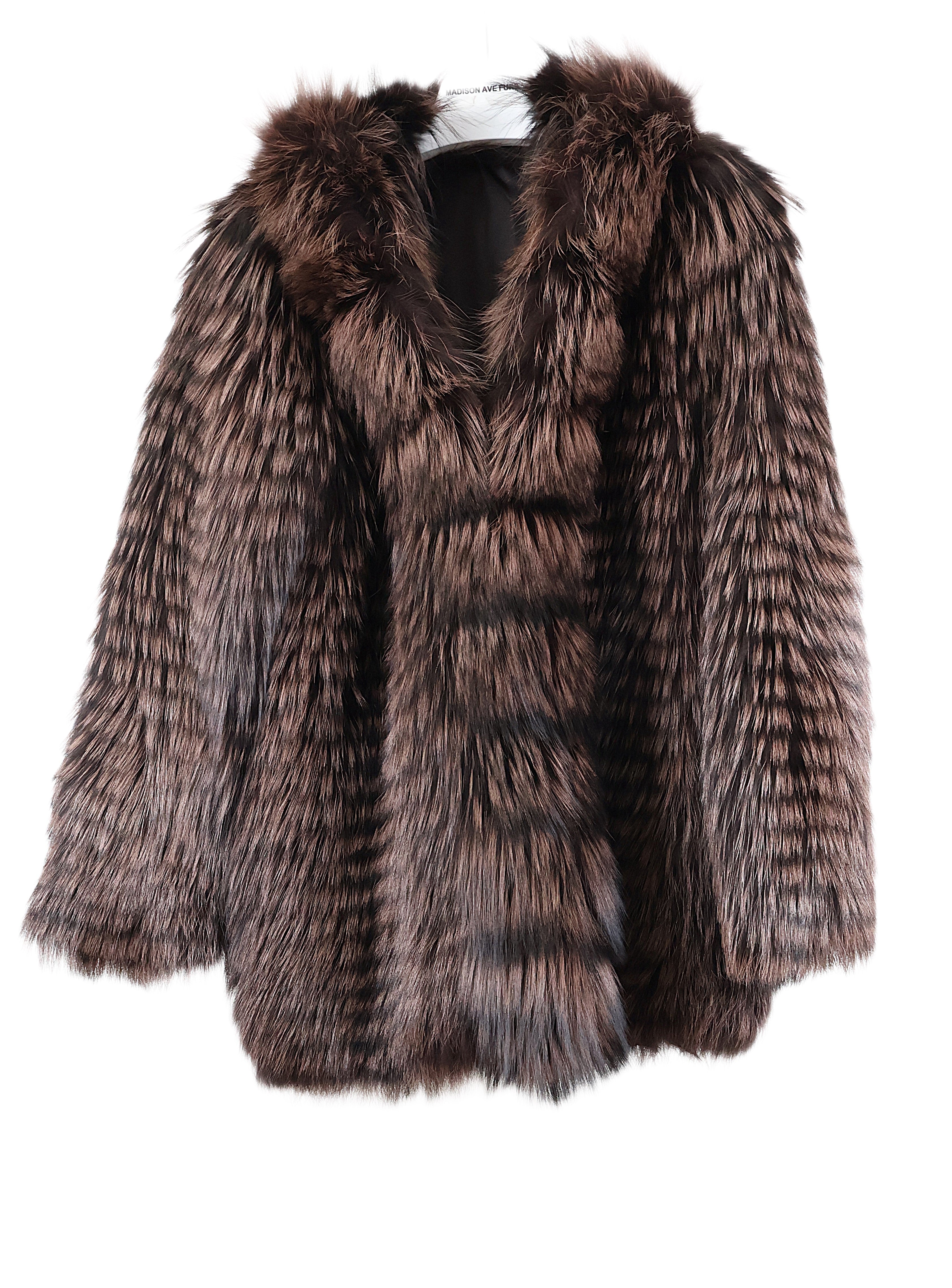 NEW BROWN DYED FEATHERED FOX HOODED STROLLER W/ CROSS-CUT FRONTS