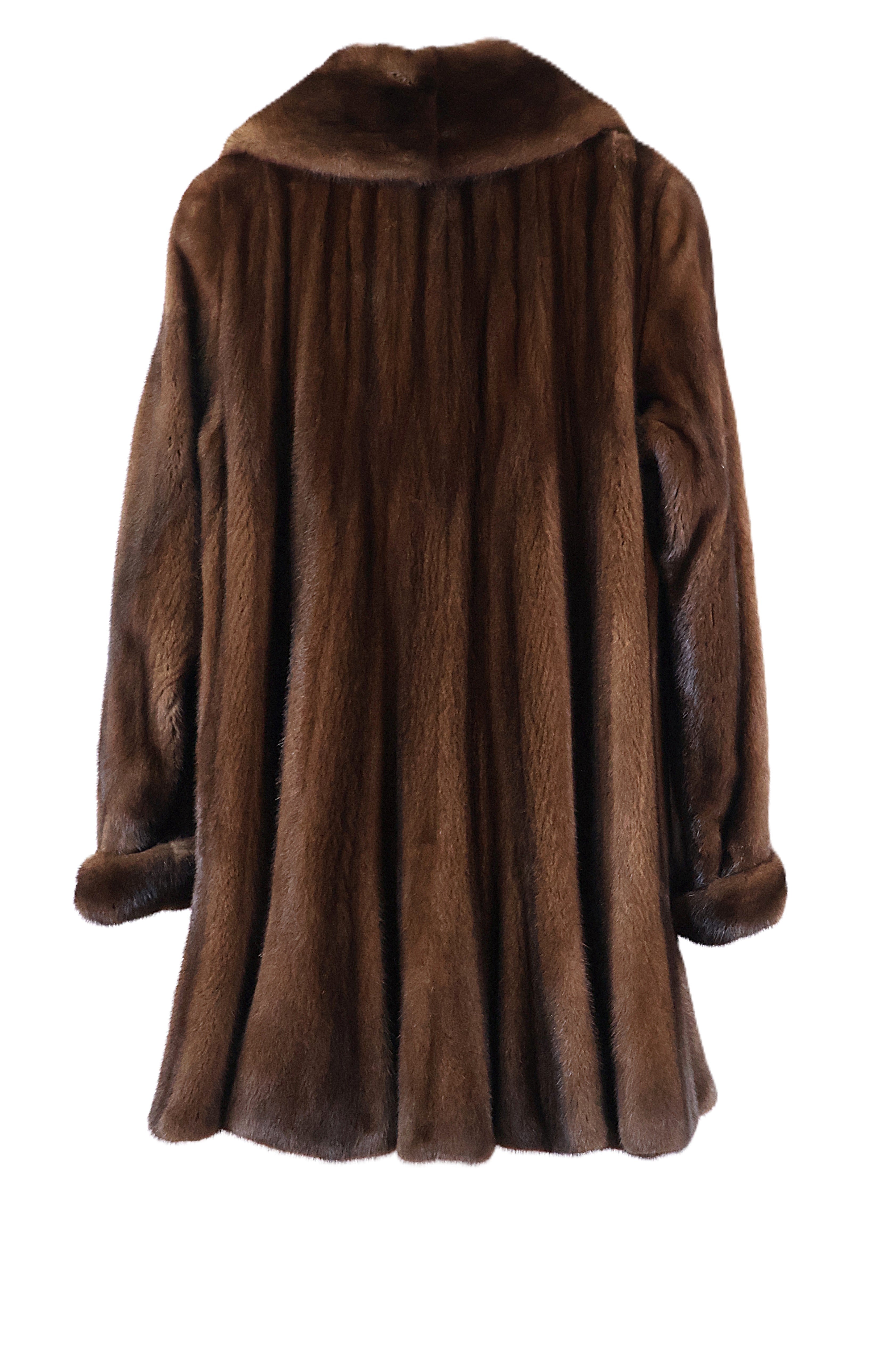 PRE-OWNED DEMI BUFF MINK SWING 7/8 COAT W/ PORTRAIT COLLAR & TURN BACK CUFFS