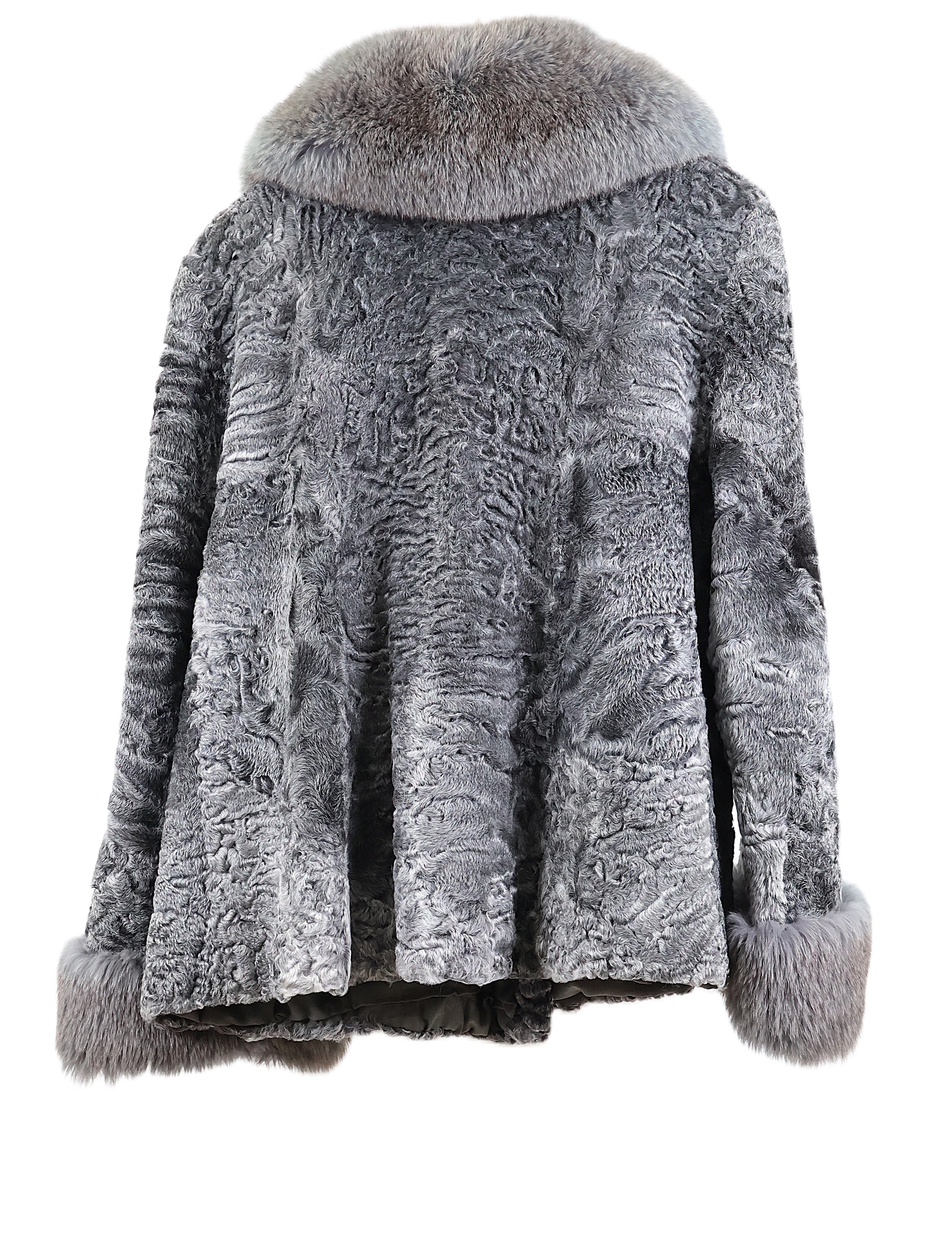 PRE-OWNED GREY SWAKARA LAMB JACKET W/ FOX WING COLLAR & CUFFS