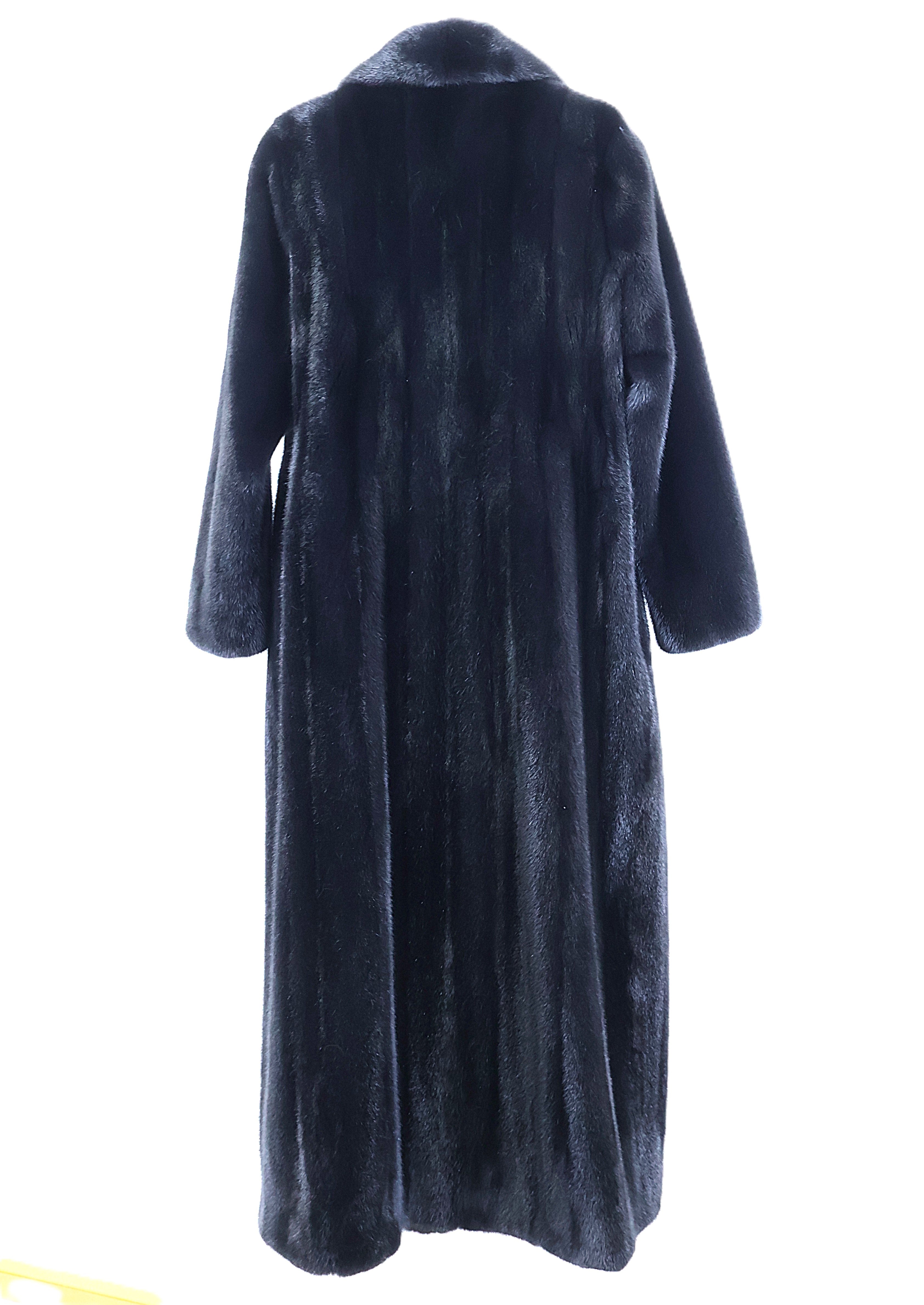 NEW COLORED ADDED BLACK MINK COAT W/ WING COLLAR, STRAIGHT SLEEVE & DRAWSTING AT WAIST