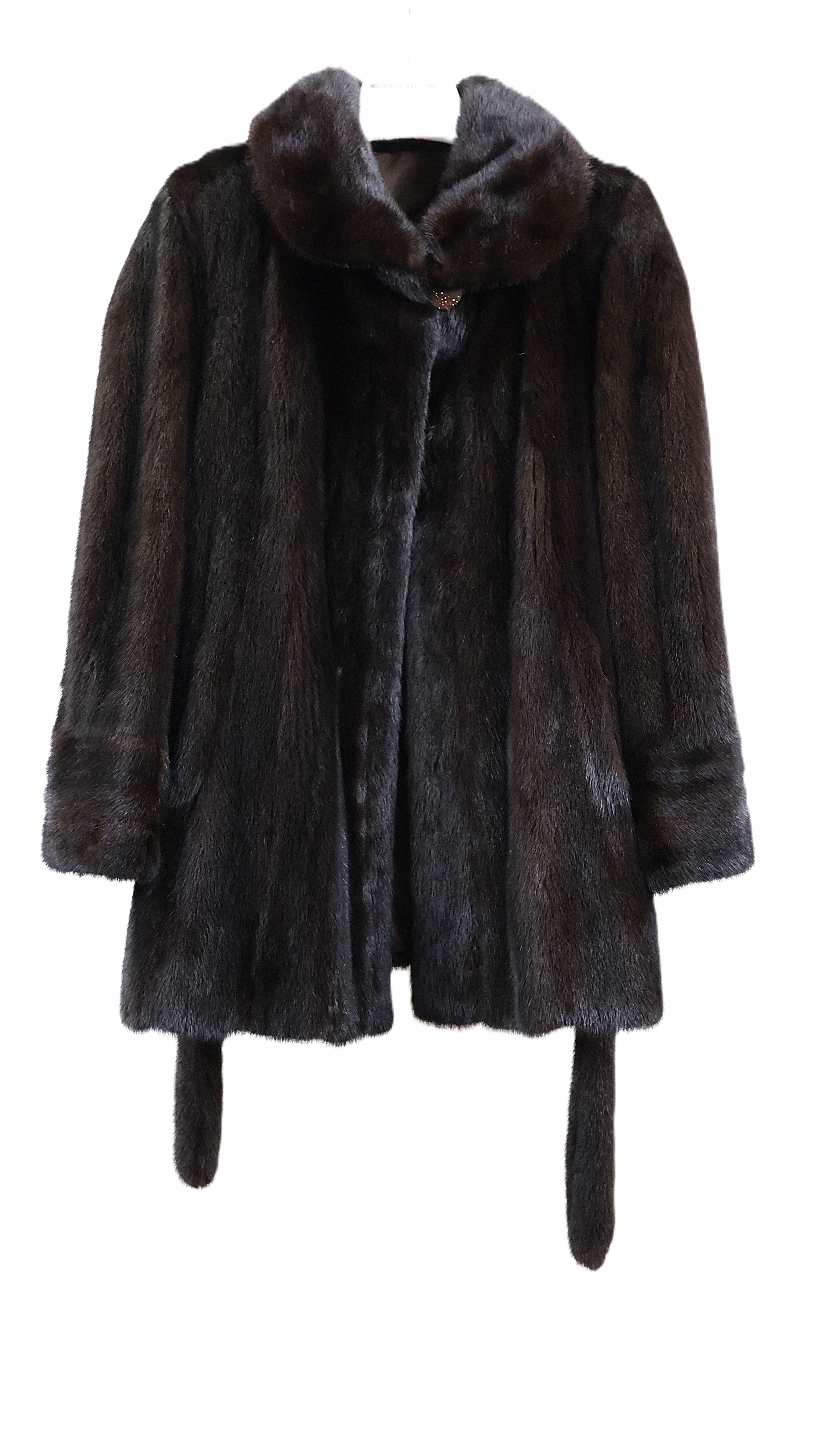 PRE-OWNED RANCH MINK STROLLER W/WING COLLAR, BELL SLEEVES & WRAP BELT