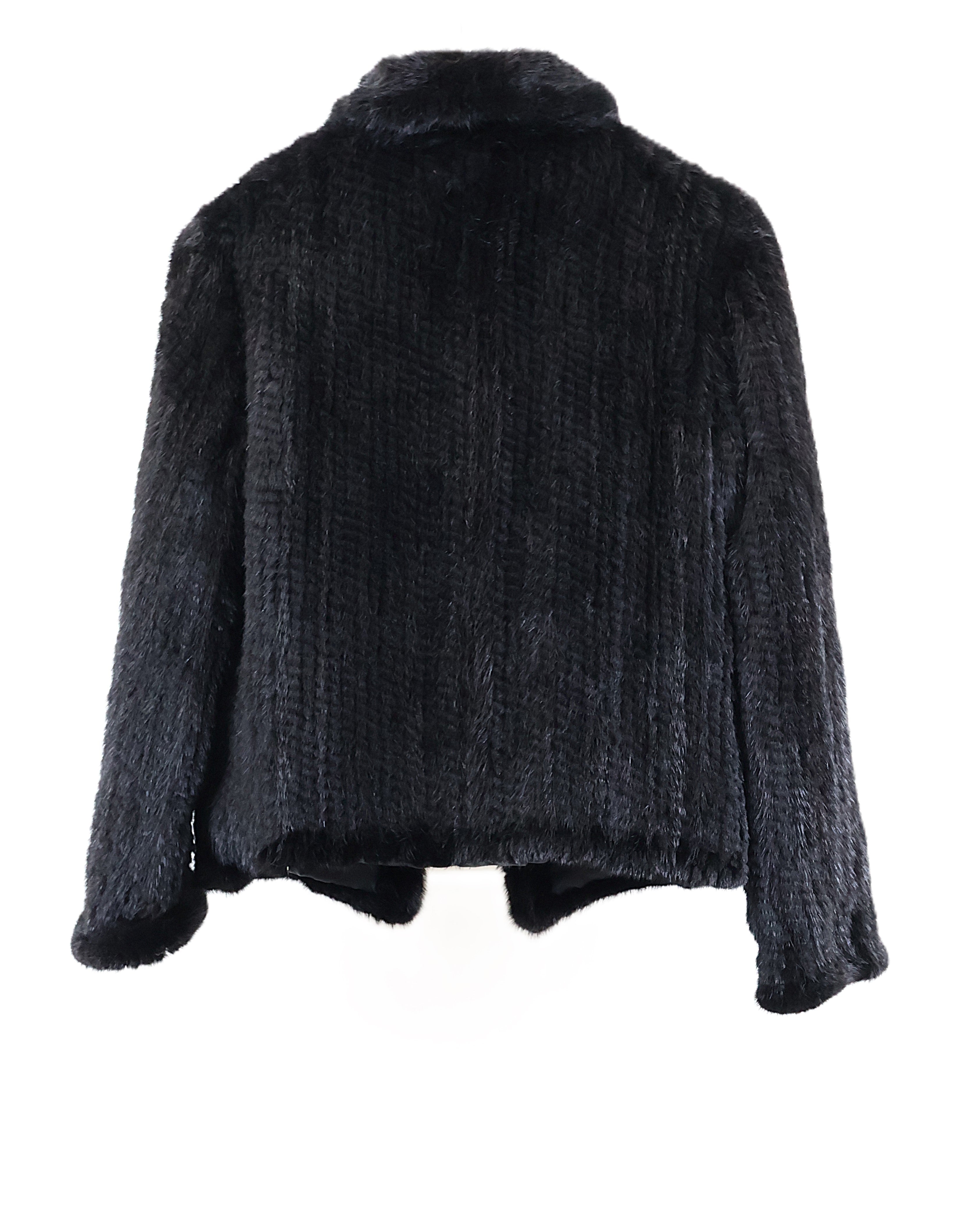 NEW BLACK KNITTED MINK BUTTON JACKET W/ WING COLLAR & STRAIGHT SLEEVES
