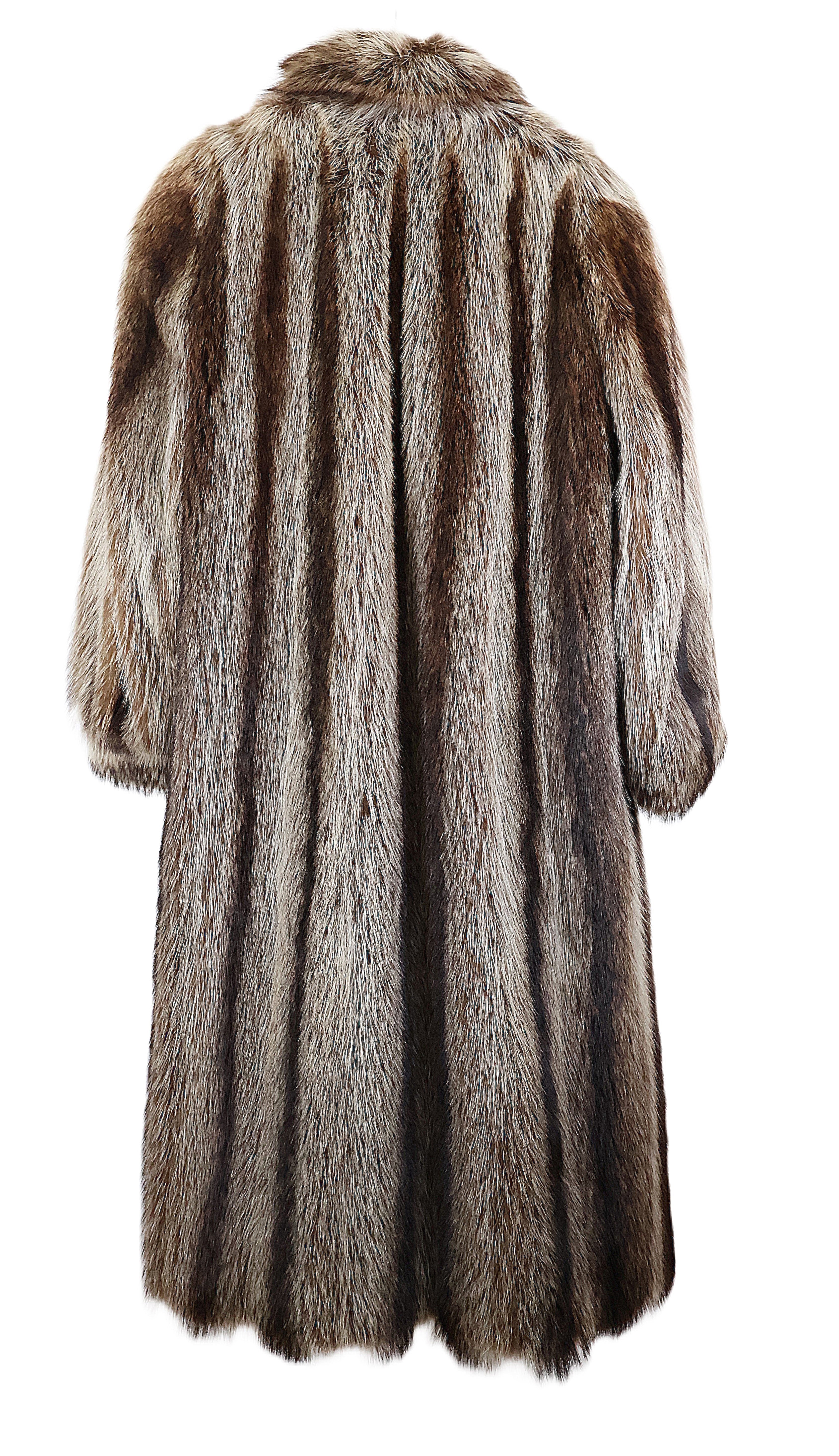 PRE-OWNED RACCOON COAT W/ SHAWL COLLAR & BANDED CUFF