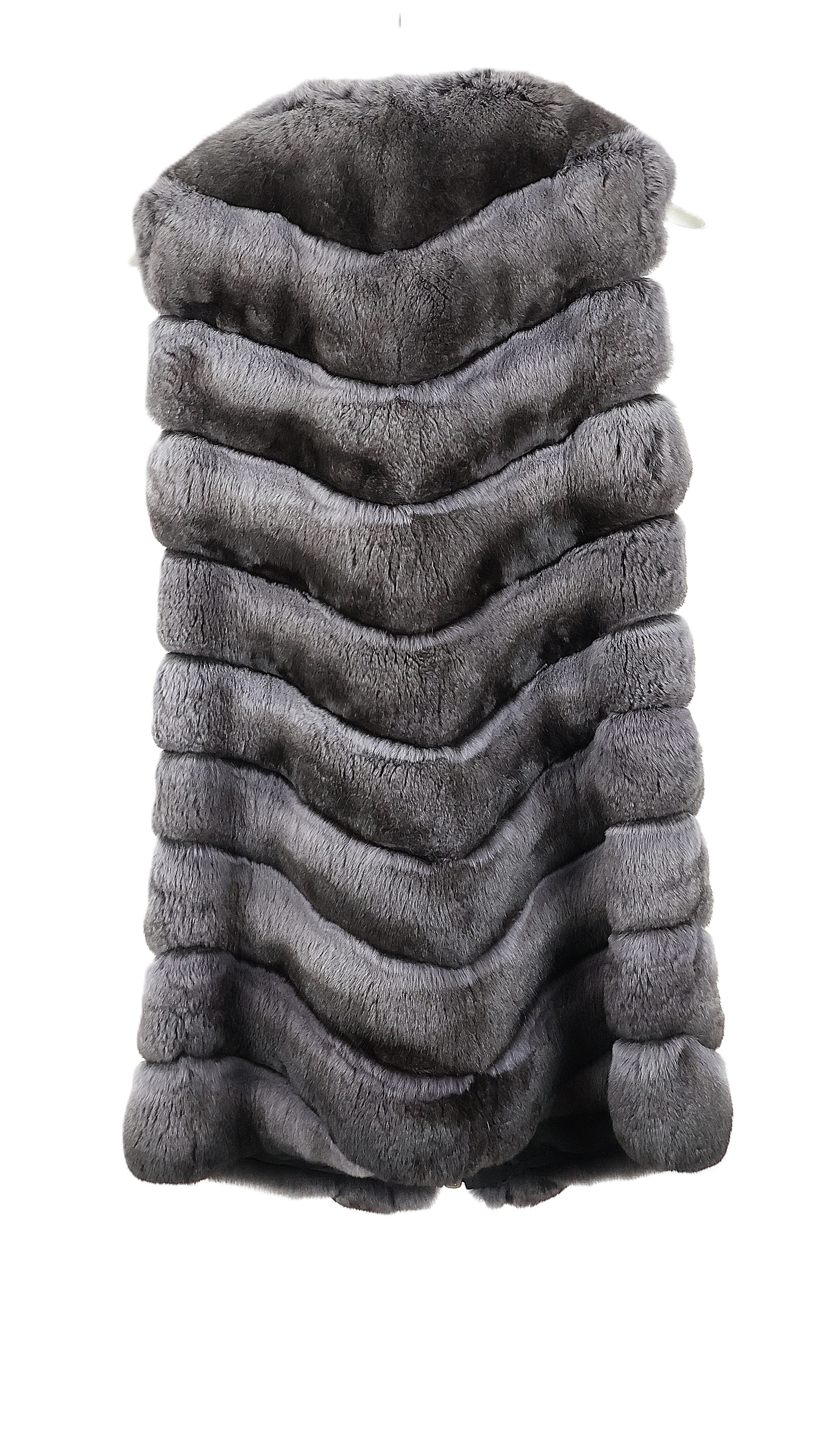 PRE-OWNED SMOKE DYED DIAGONAL CHINCHILLA COLLARLESS VEST