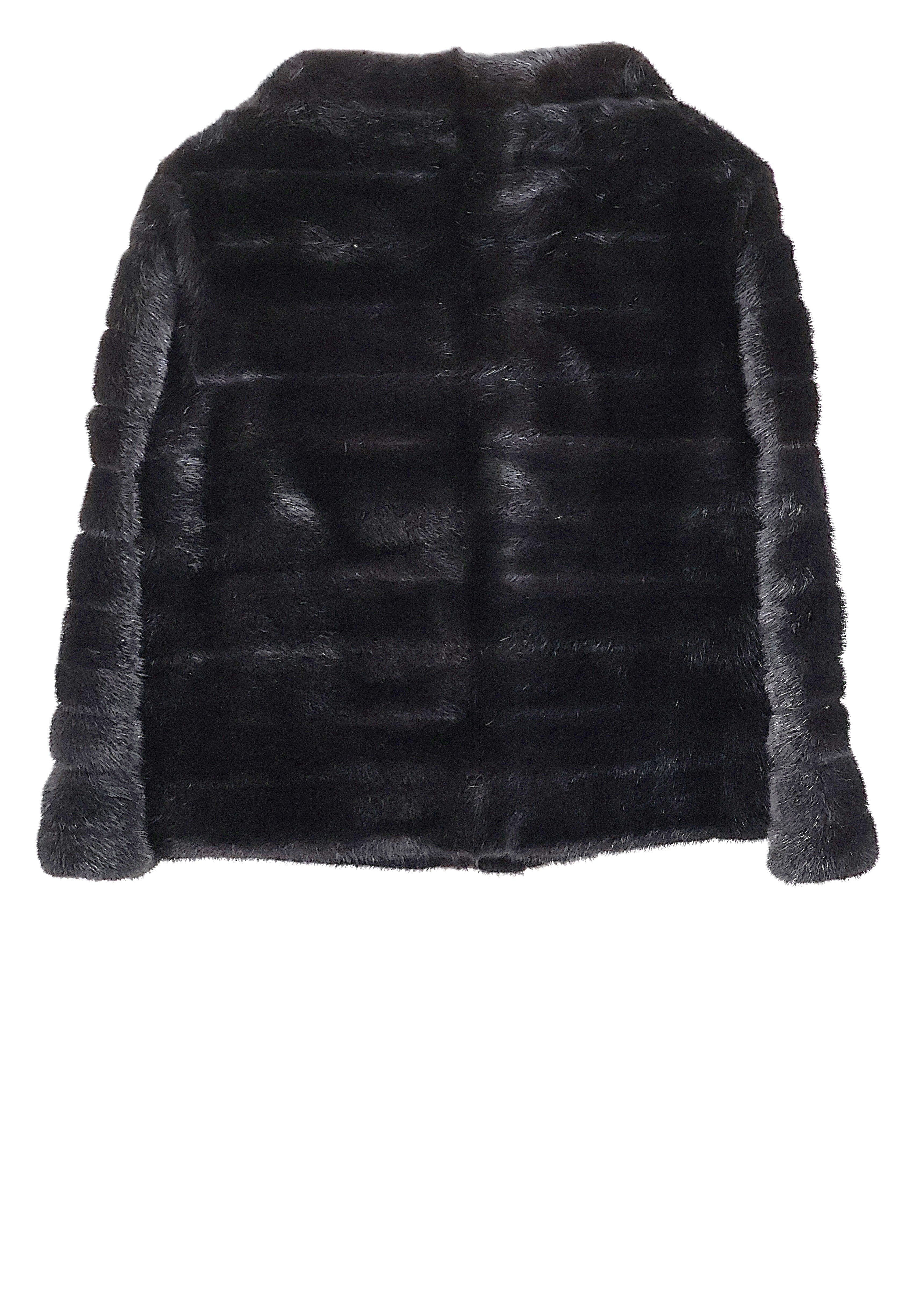 PRE-OWNED BLACK DYED HORIZONTAL MINK JACKET W/BOAT NECK & STRAIGHT SLEEVES