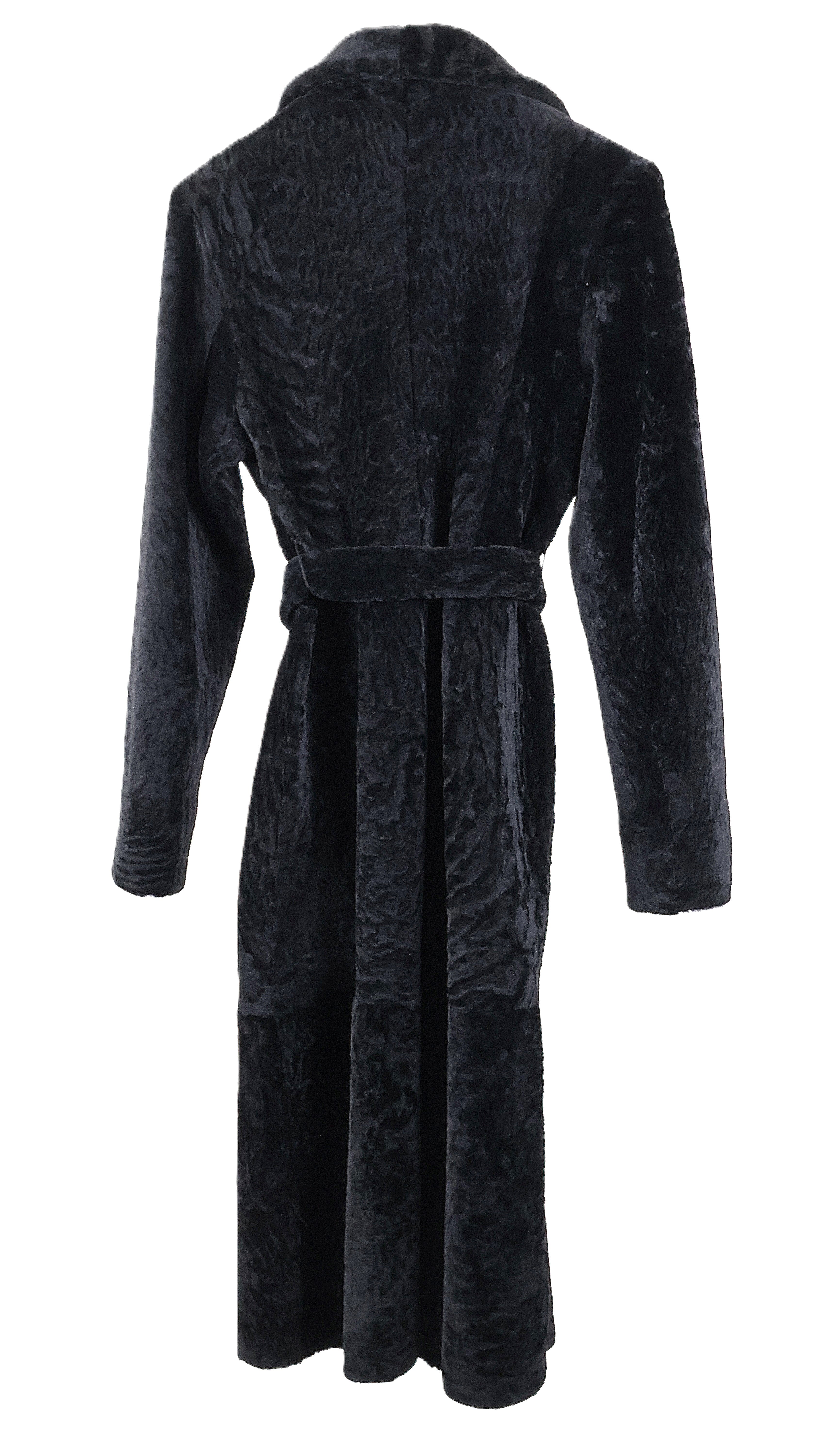 NEW BLACK DYED REVERSIBLE NAPA SHEARLING COAT W/ NOTCH COLLAR & WRAP BELT