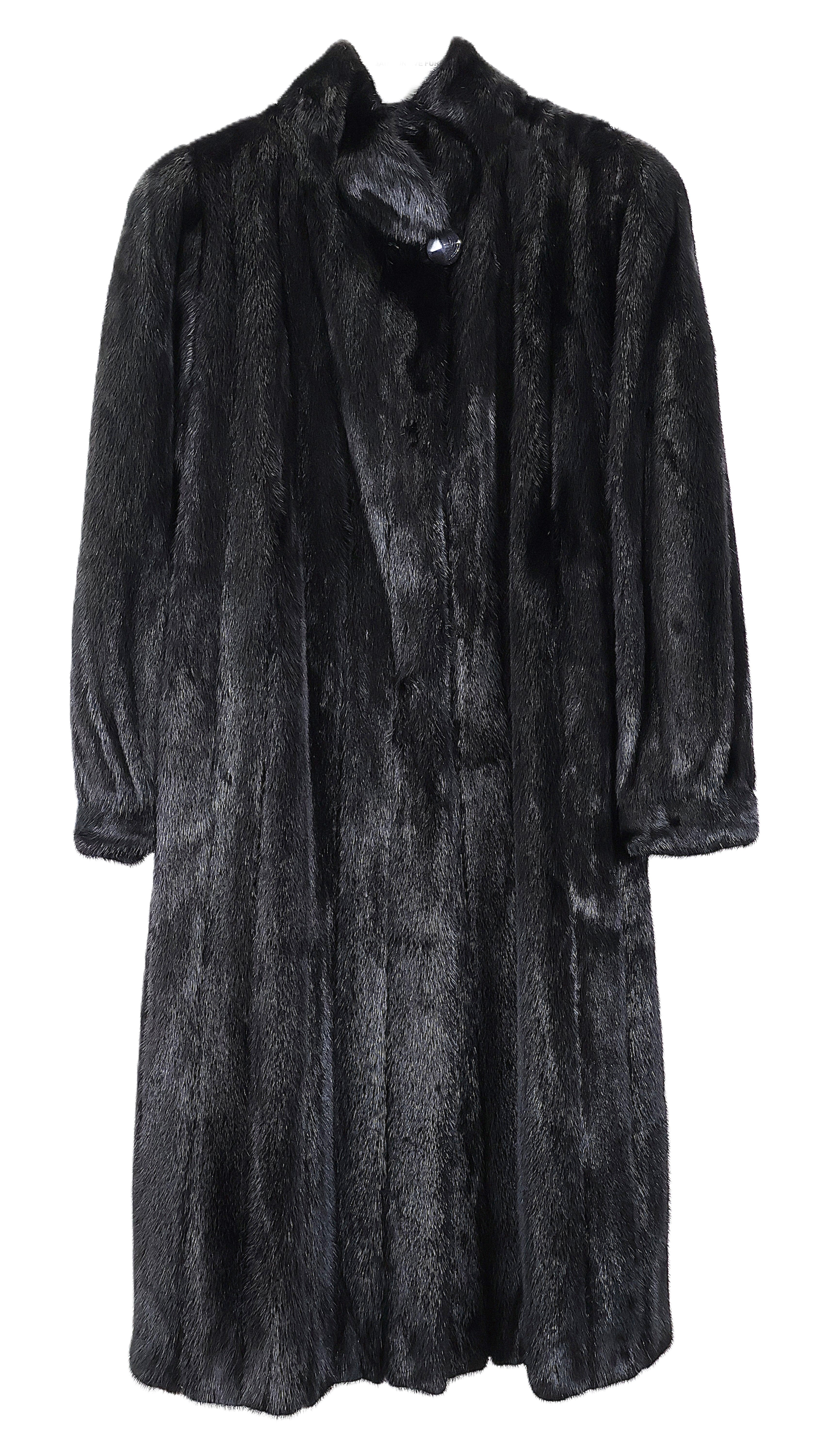 PRE-OWNED BLACK MINK COAT W/ STAND COLLAR & BRACELET CUFFS