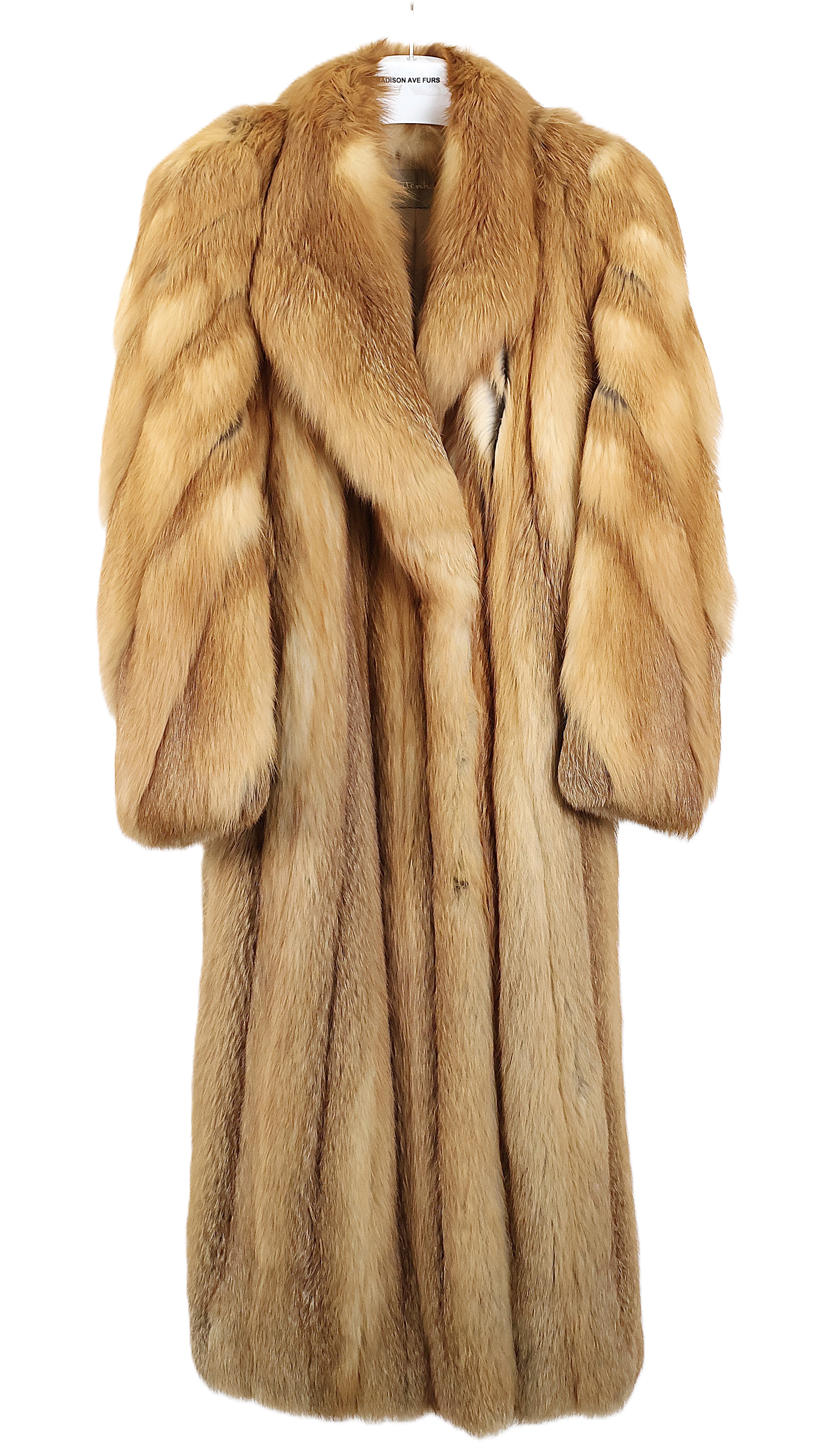PRE-OWNED RED FOX COAT W/ WING COLLAR & DIAGONAL BAT SLEEVES