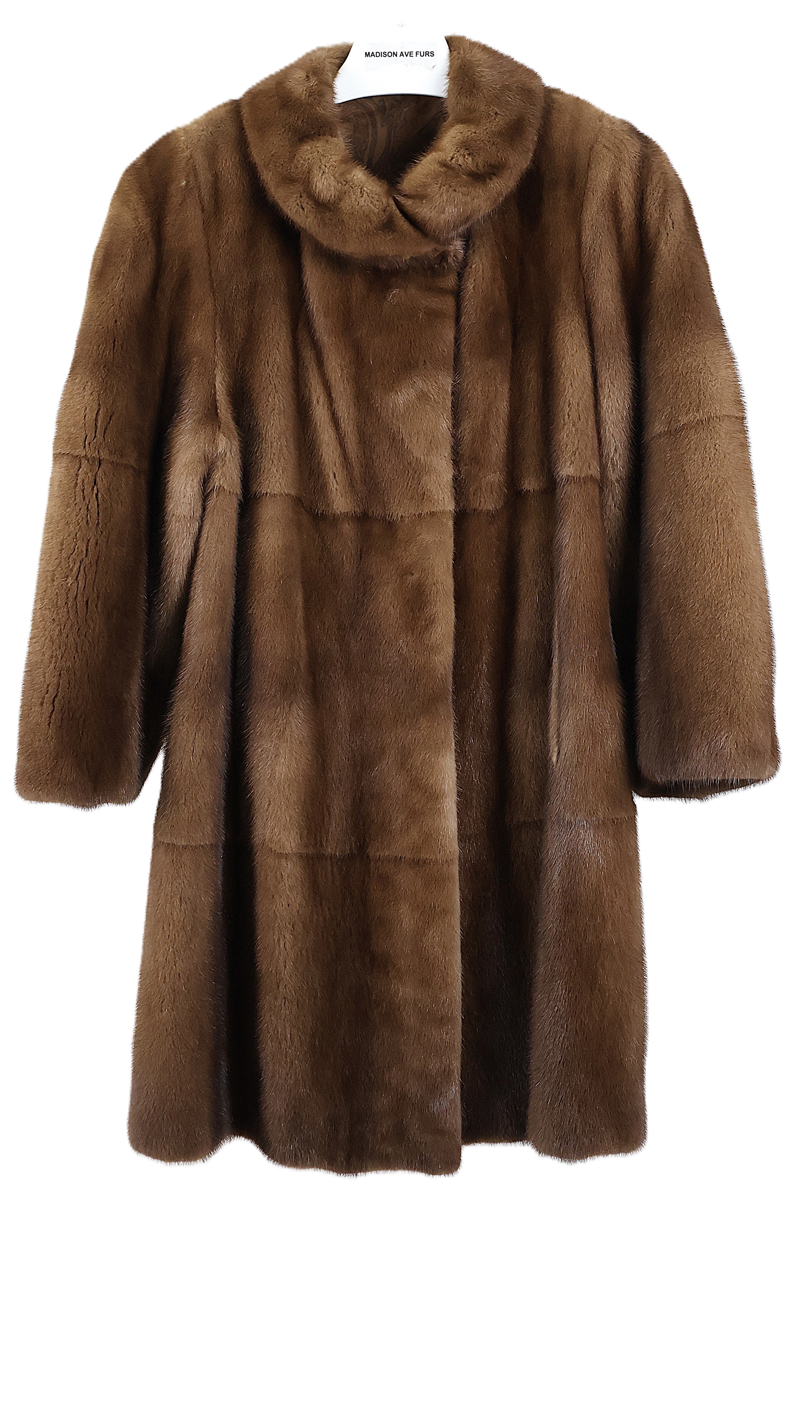 PRE-OWNED DEMI BUFF MINK 7/8 SKIN ON SKIN COAT W/ WING COLLAR & STRAIGHT SLEEVES