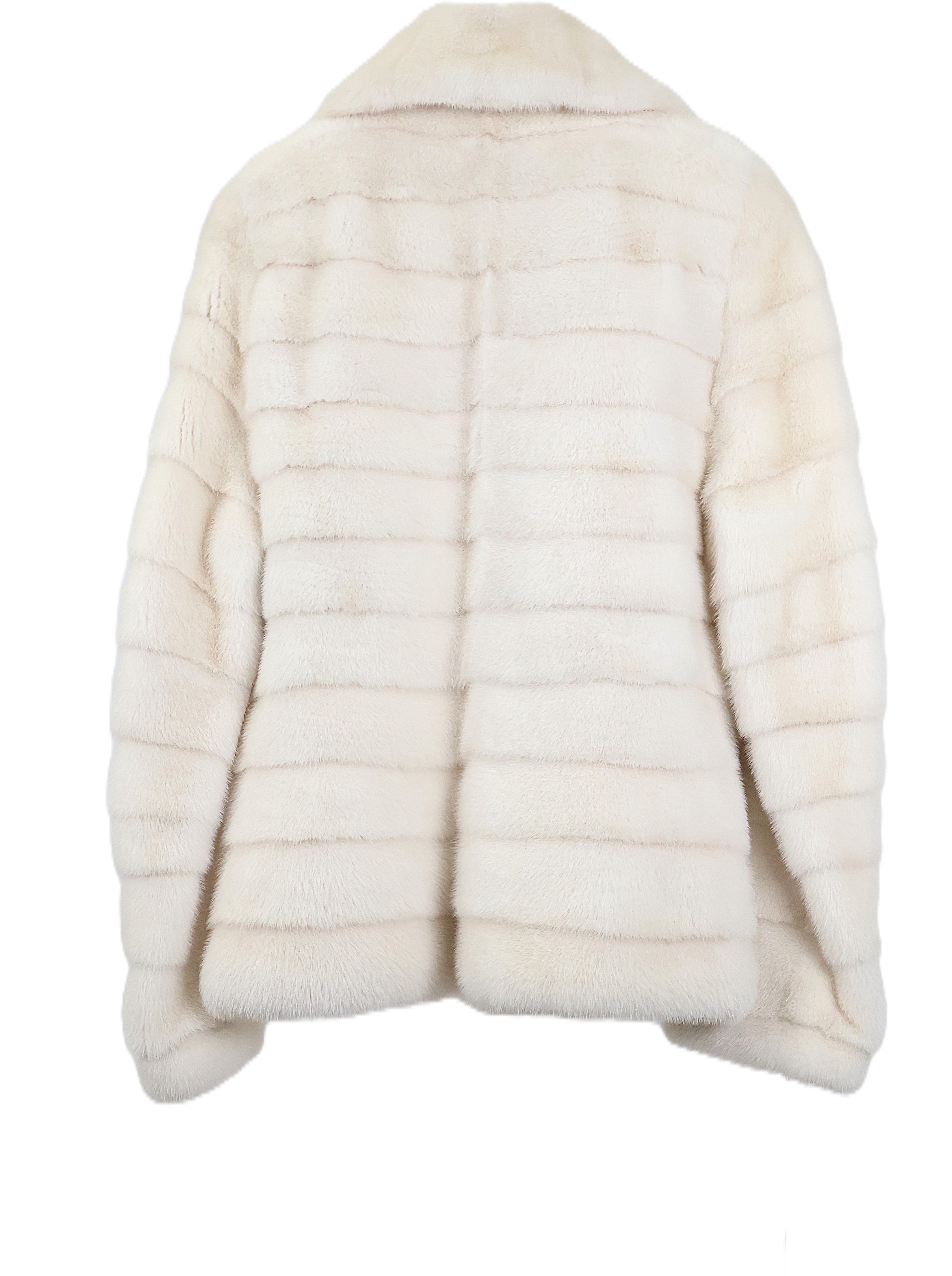 NEW WHITE MINK HORIZONTAL JACKET W/ CROSS CUT SHAWL COLLAR & STRAIGHT SLEEVES