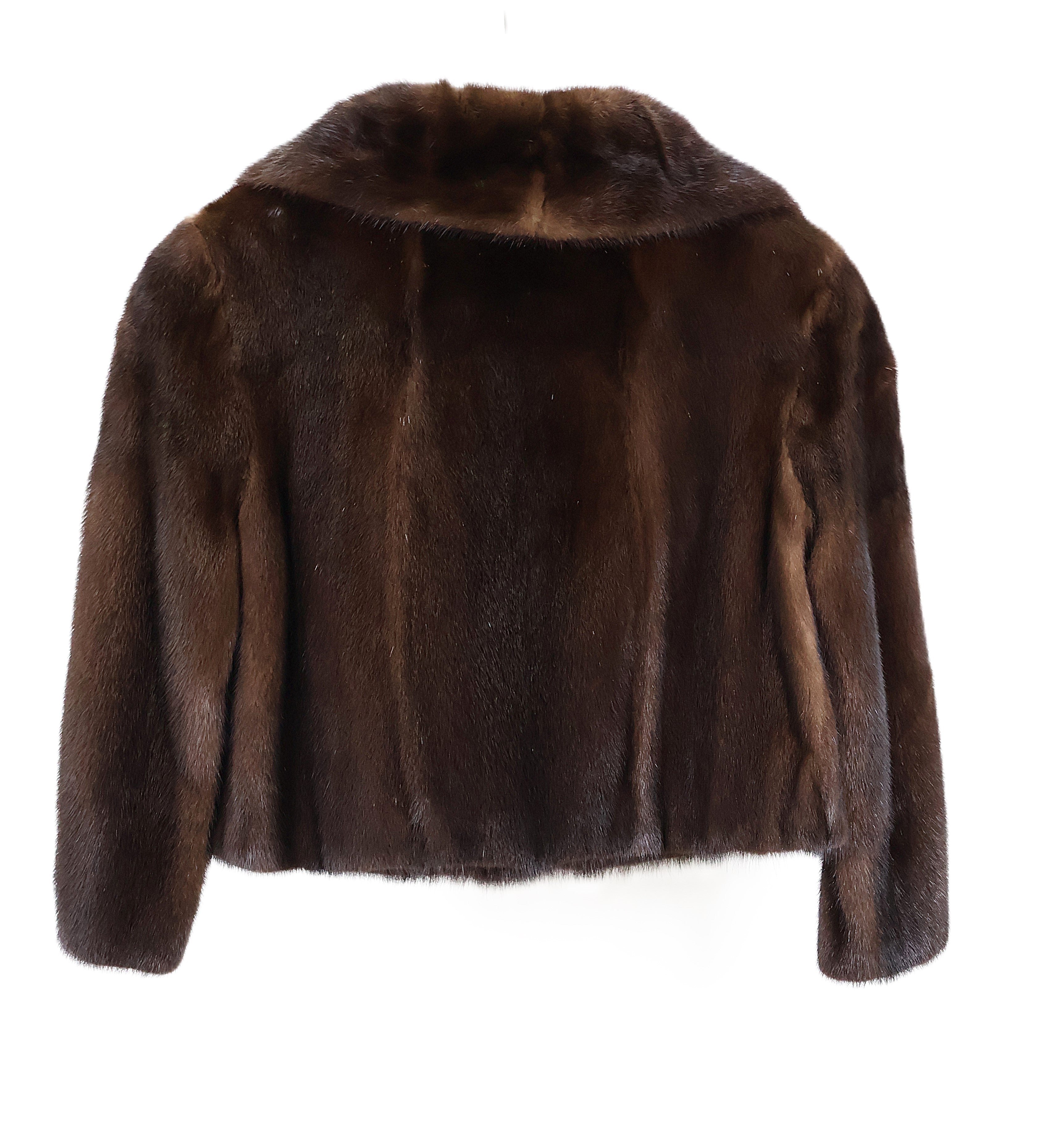 PRE-OWNED MAHOGANY MINK BOLERO W/ NOTCH COLLAR & STRAIGHT SLEEVES