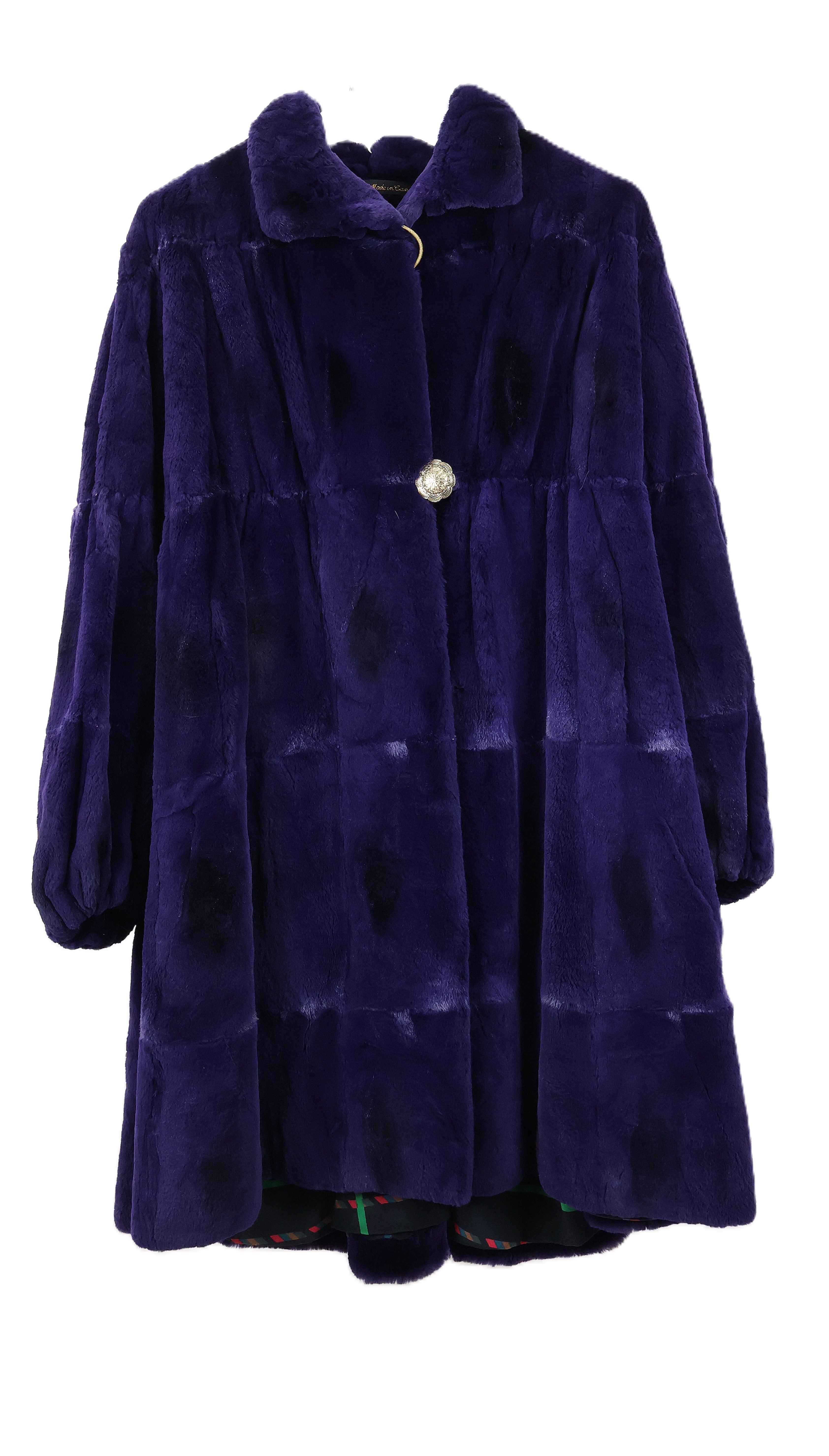 PRE-OWNED ZUKI PURPLE DYED MUSKRAT SWING W/ WING COLLAR & ELASTIC SLEEVE FINISH
